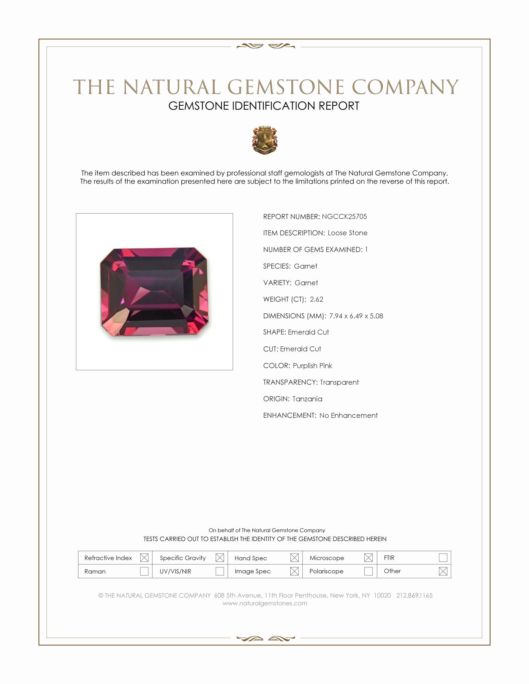 2.62 Ct. Purplish Pink Garnet from Tanzania