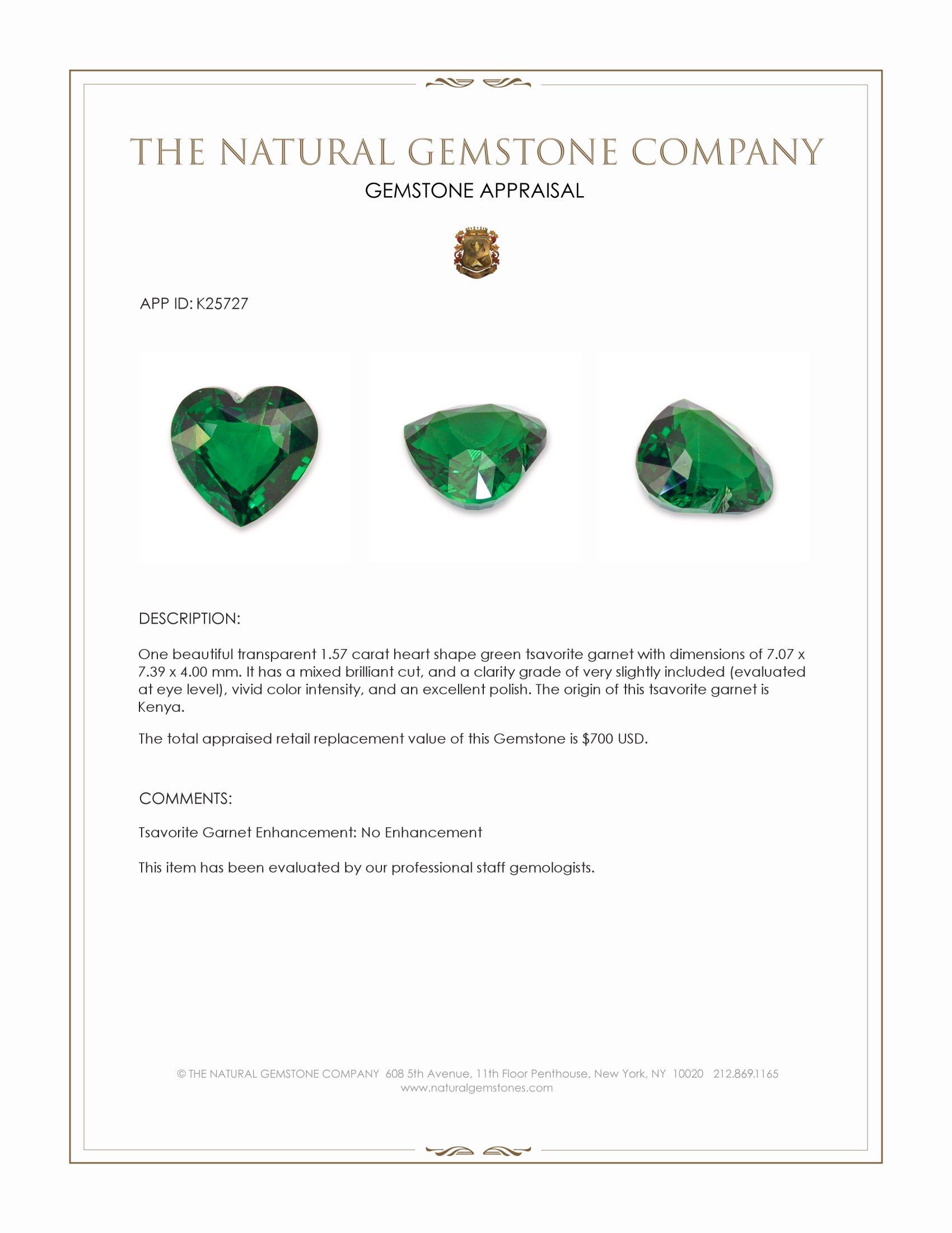1.57 Ct. Tsavorite Garnet from Kenya