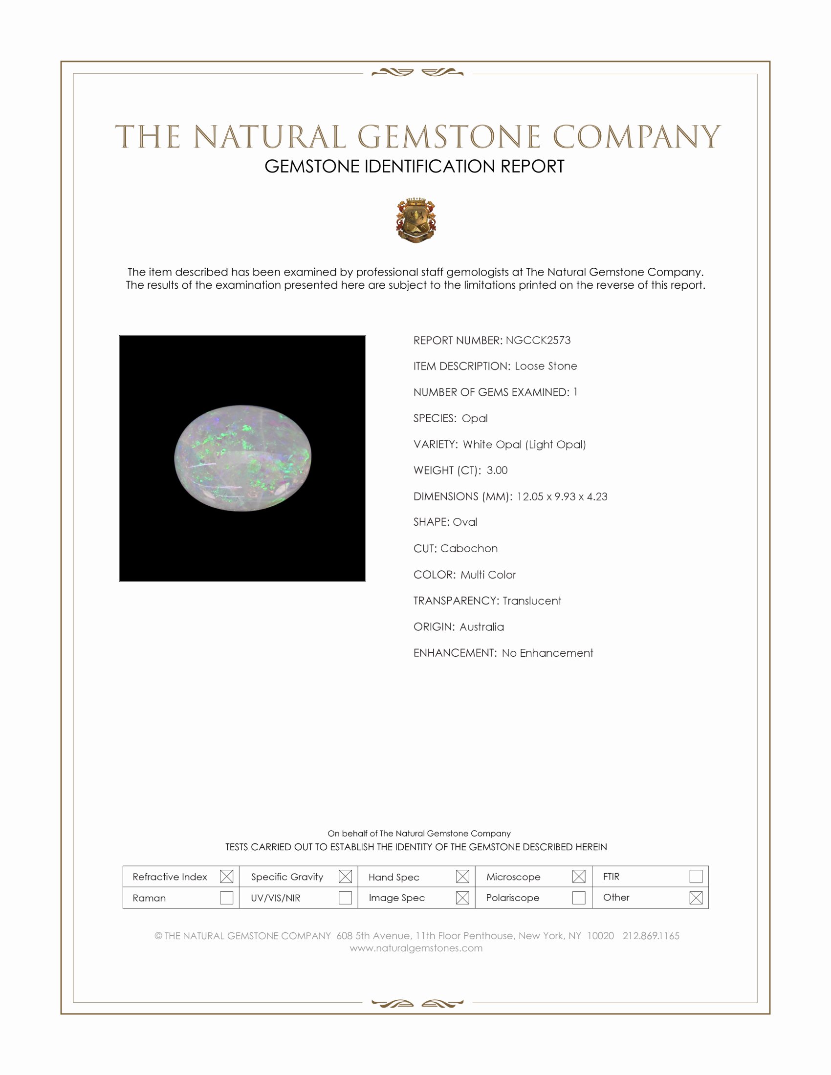 3.00 Ct. Multi Color Cabochon White Opal (Light Opal) from Australia