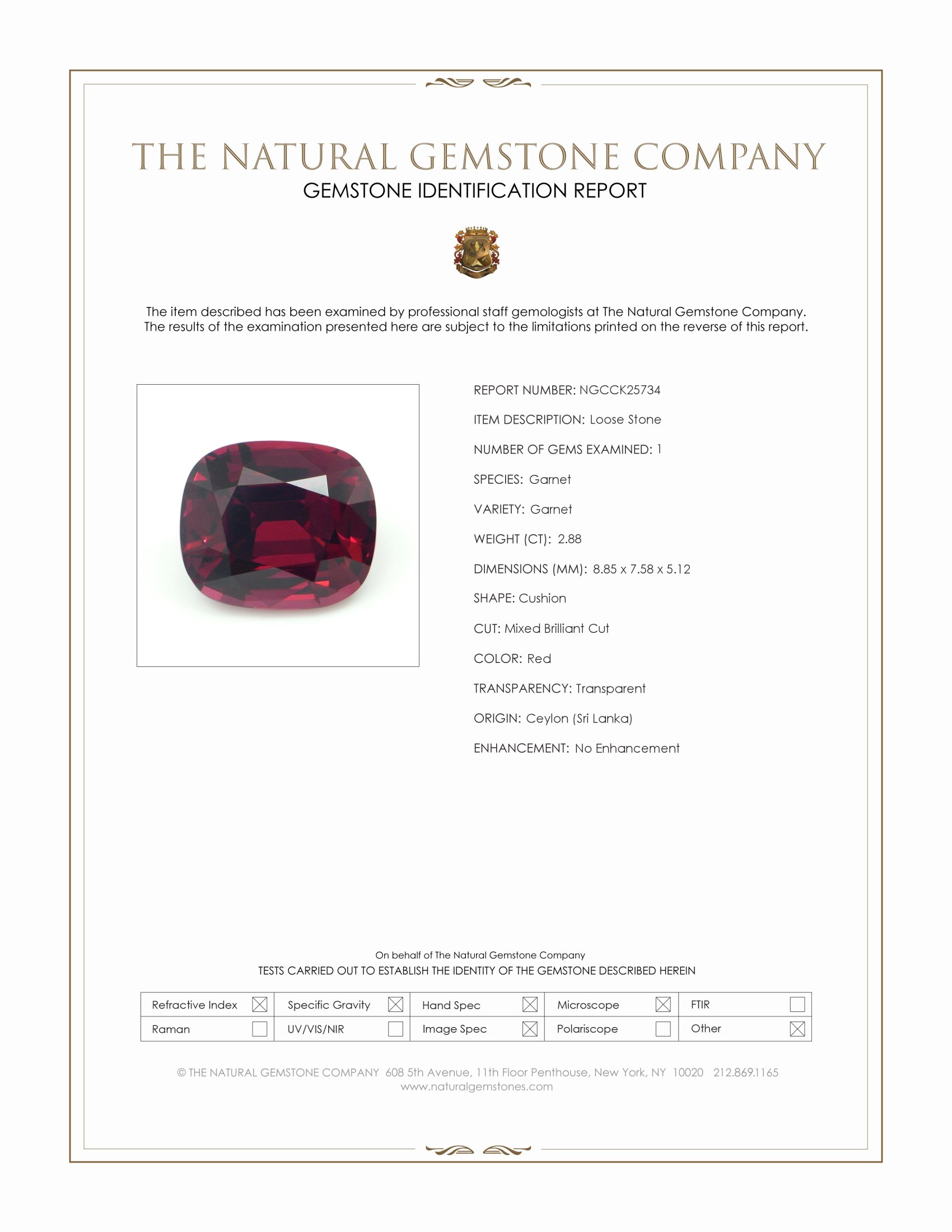 2.88 Ct. Red Garnet from Ceylon (Sri Lanka)