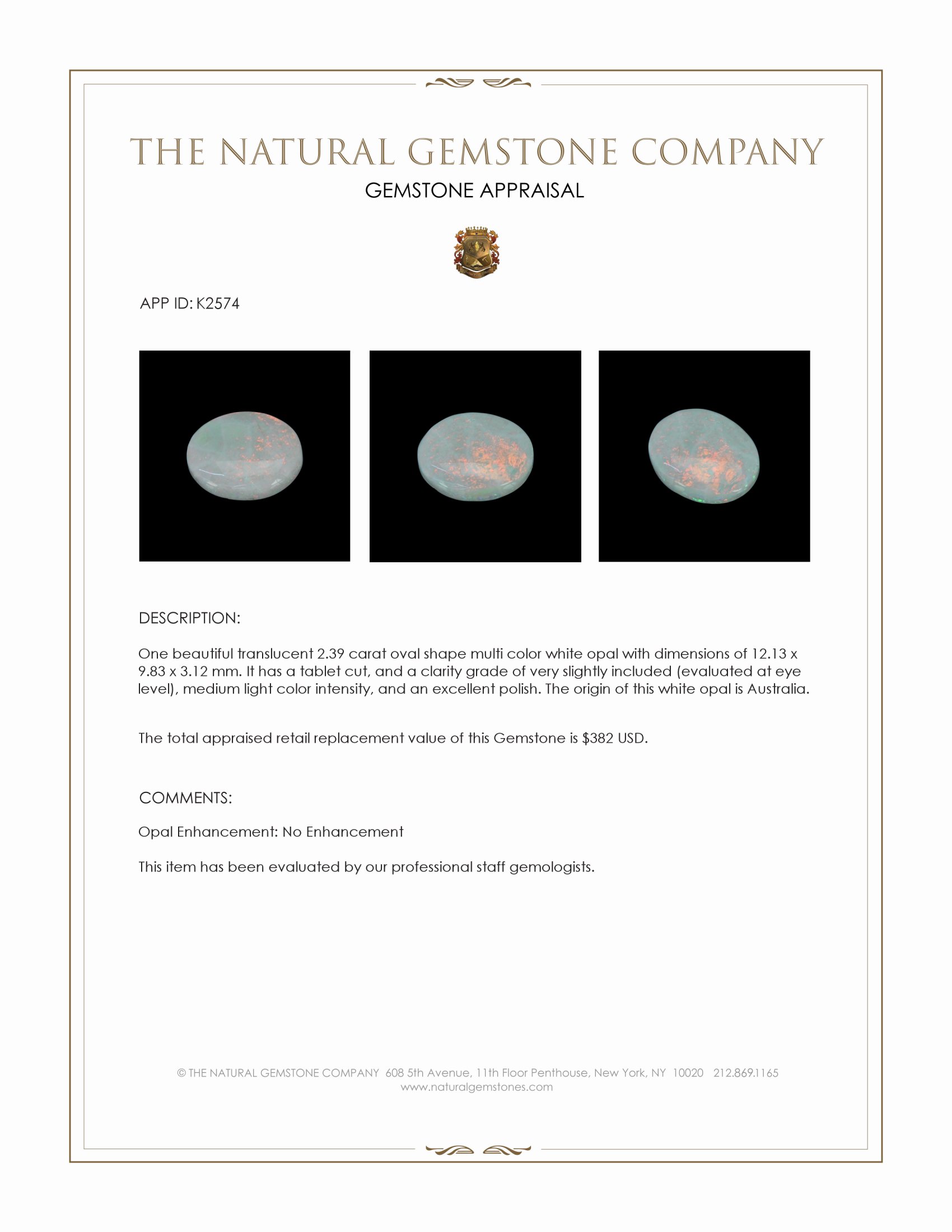 2.39 Ct. White Opal from Australia