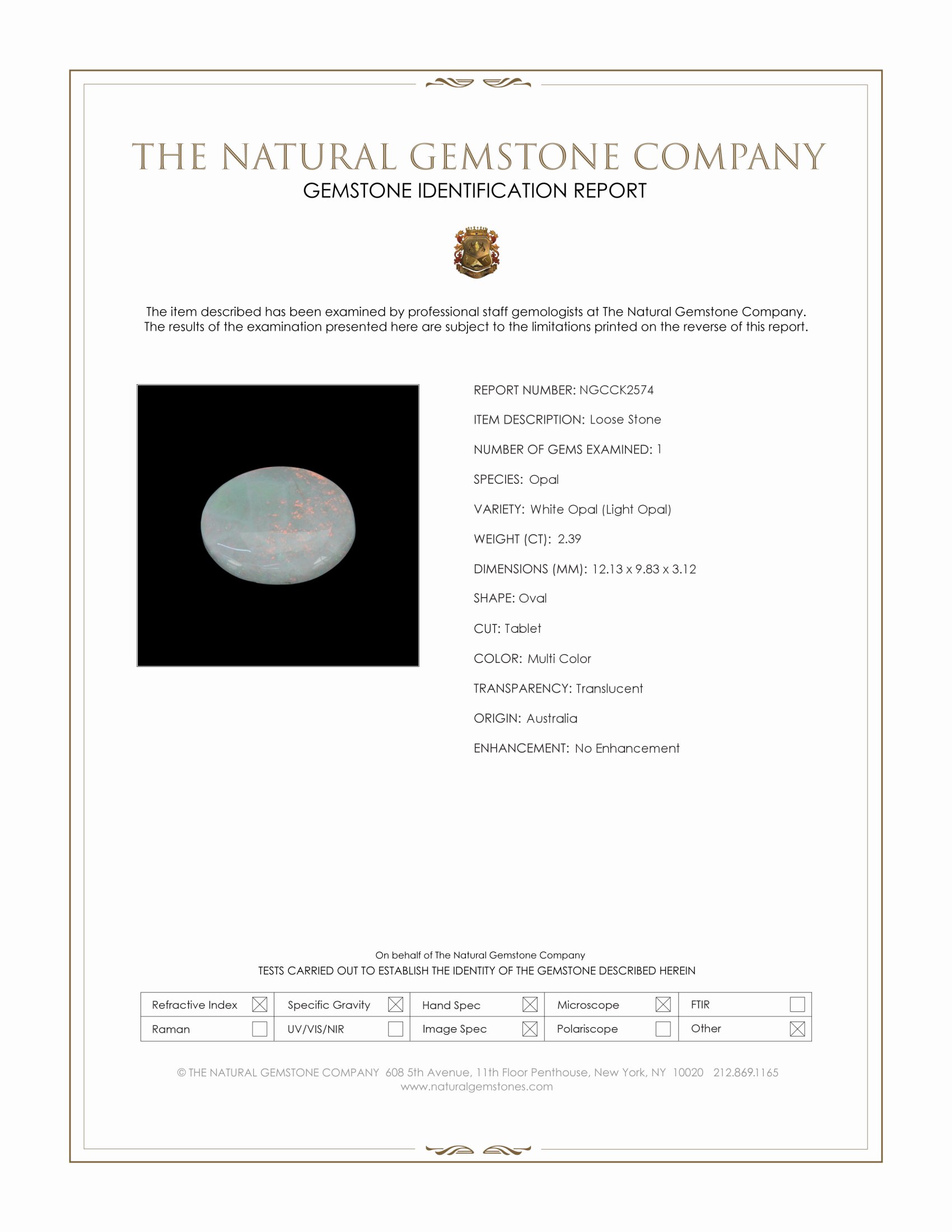 2.39 Ct. Multi Color White Opal (Light Opal) from Australia