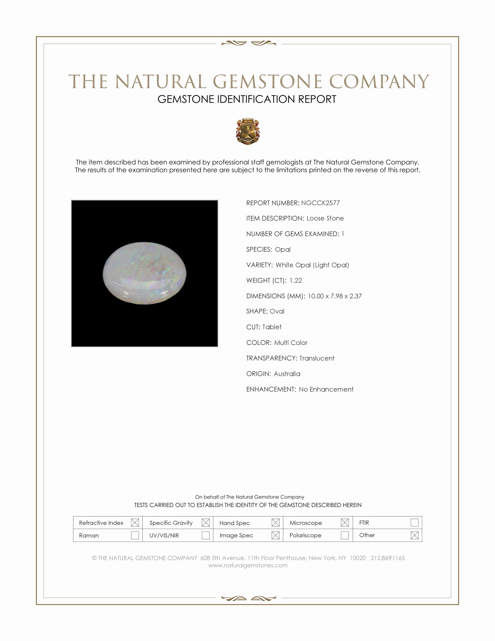 1.22 Ct. Multi Color White Opal (Light Opal) from Australia