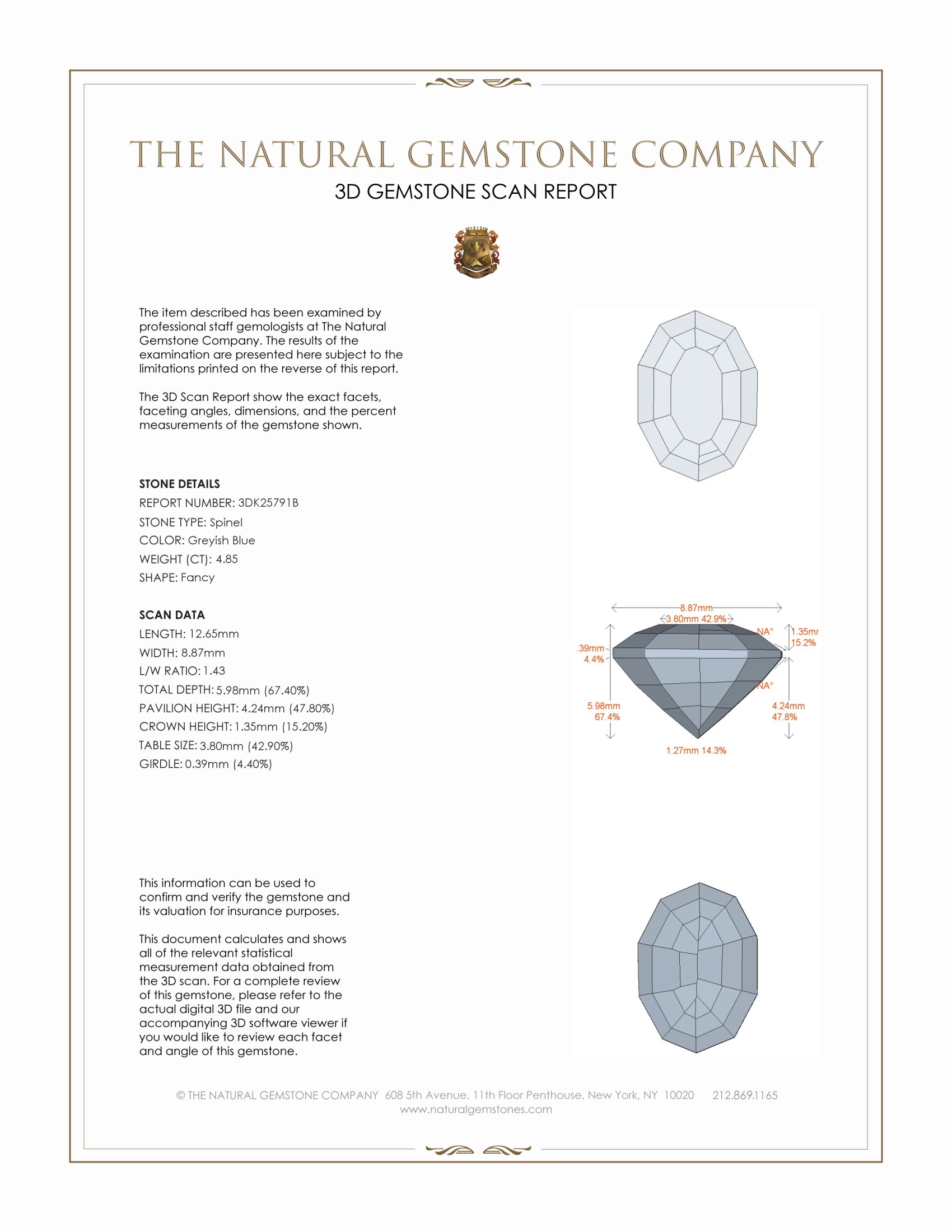 4.85 Ct. Greyish Blue Spinel from Ceylon (Sri Lanka)