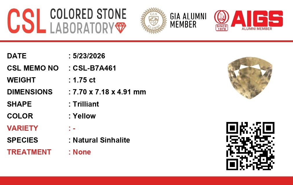1.75 Ct. Yellow Sinhalite from Ceylon (Sri Lanka)