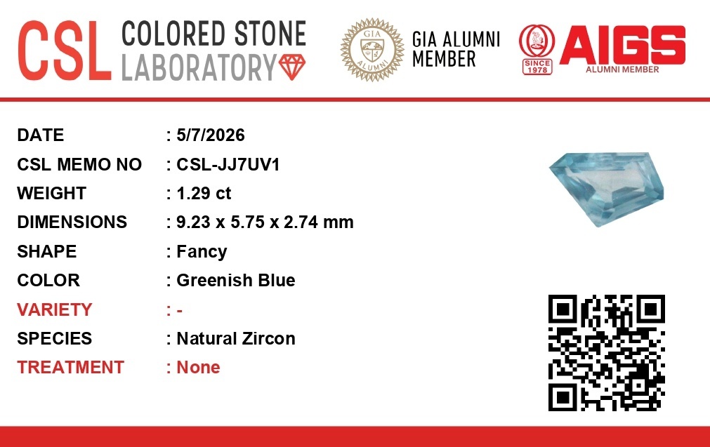 1.29 Ct. Greenish Blue Zircon from Ceylon (Sri Lanka)