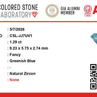 1.29 Ct. Greenish Blue Zircon from Ceylon (Sri Lanka) Scan Report
