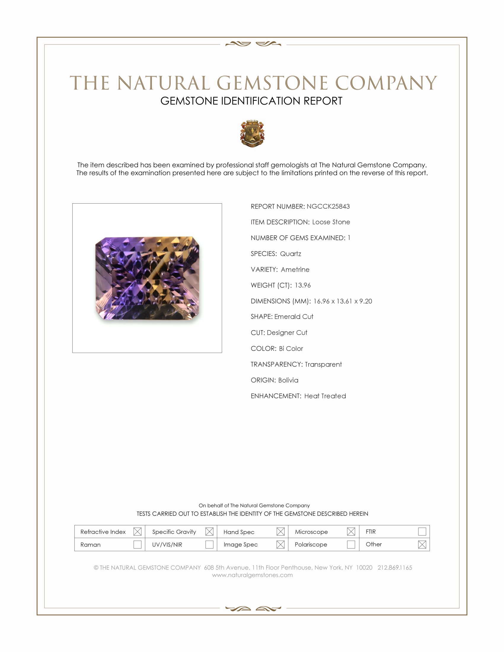 13.96 Ct. Bi Color Ametrine from Bolivia
