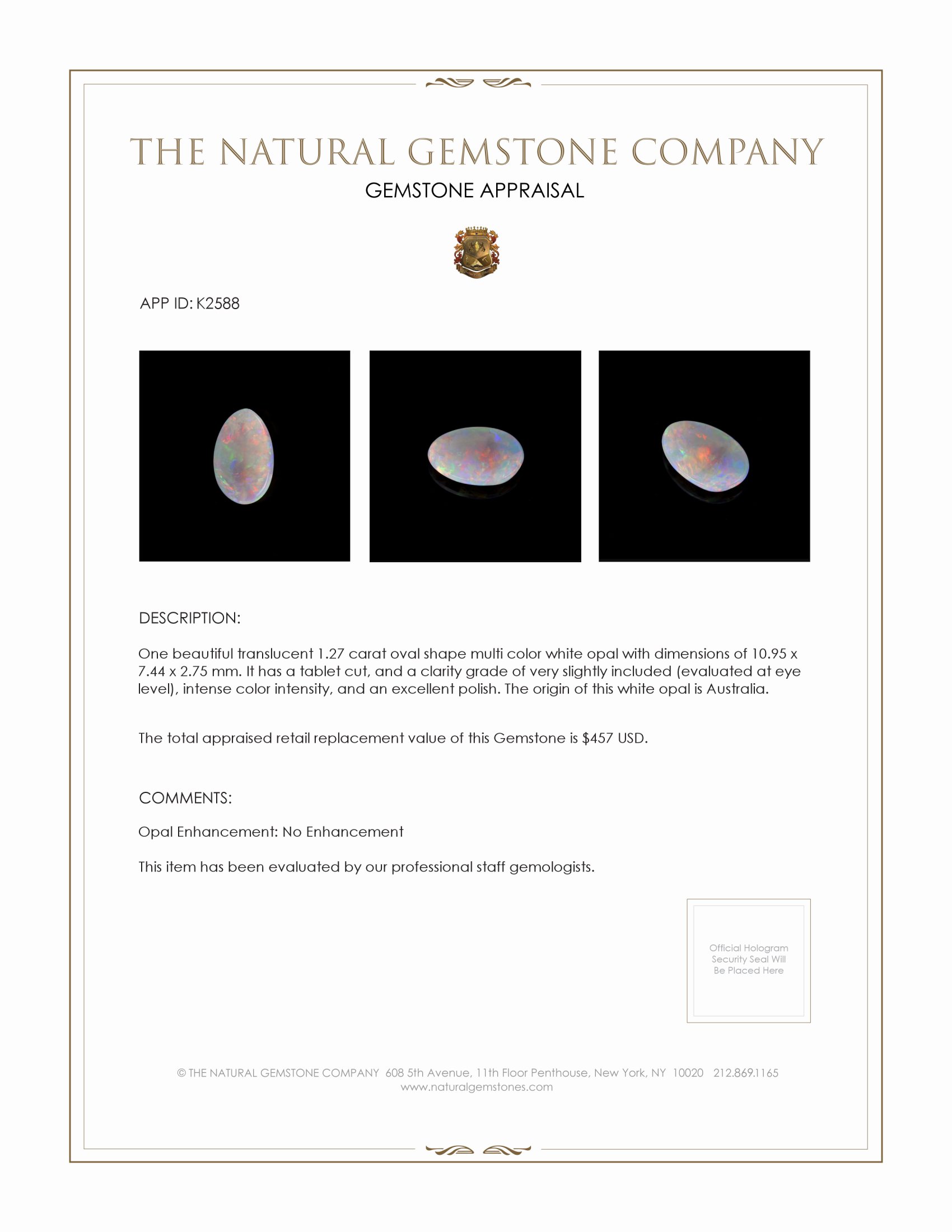 1.27 Ct. White Opal from Australia