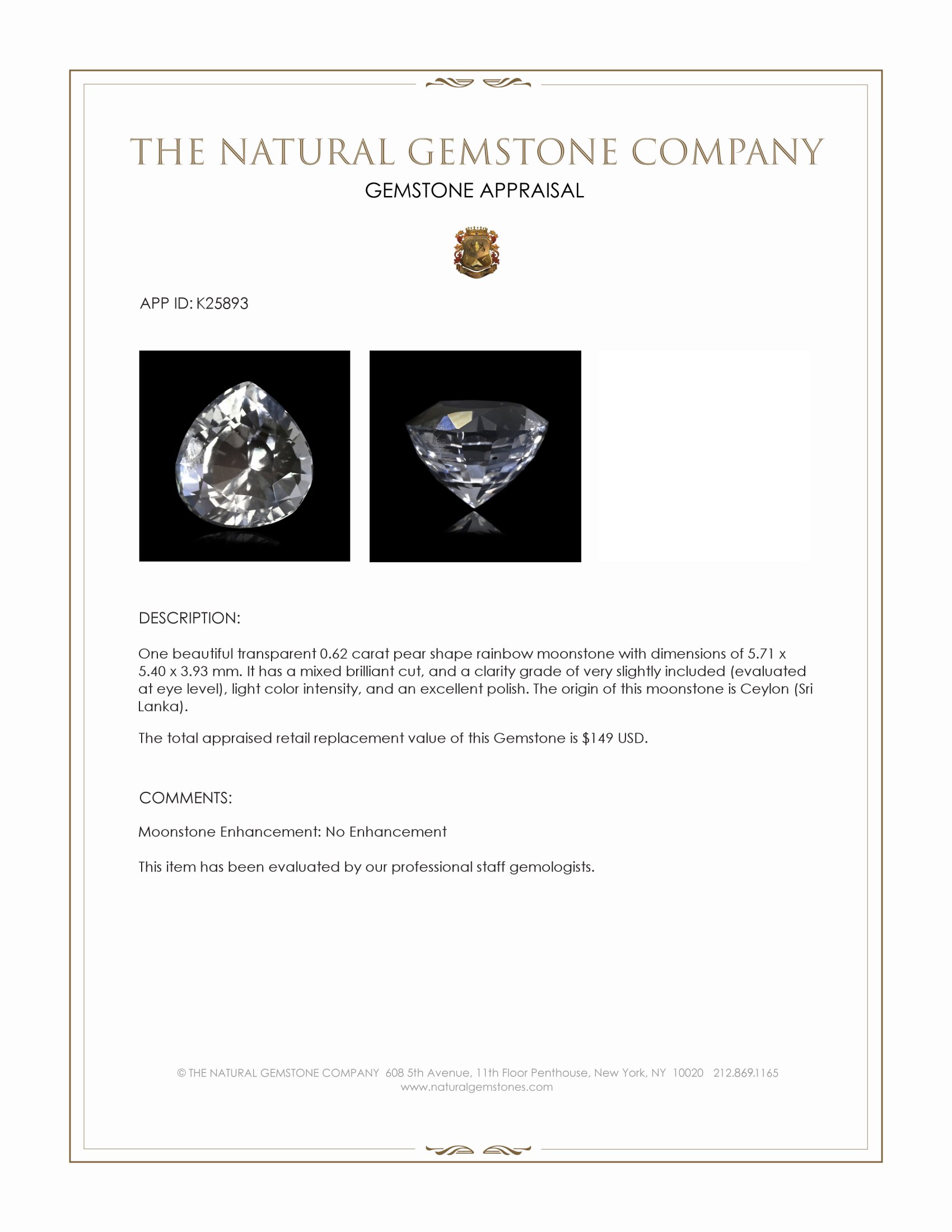 0.62 Ct. Rainbow Moonstone from Ceylon (Sri Lanka)