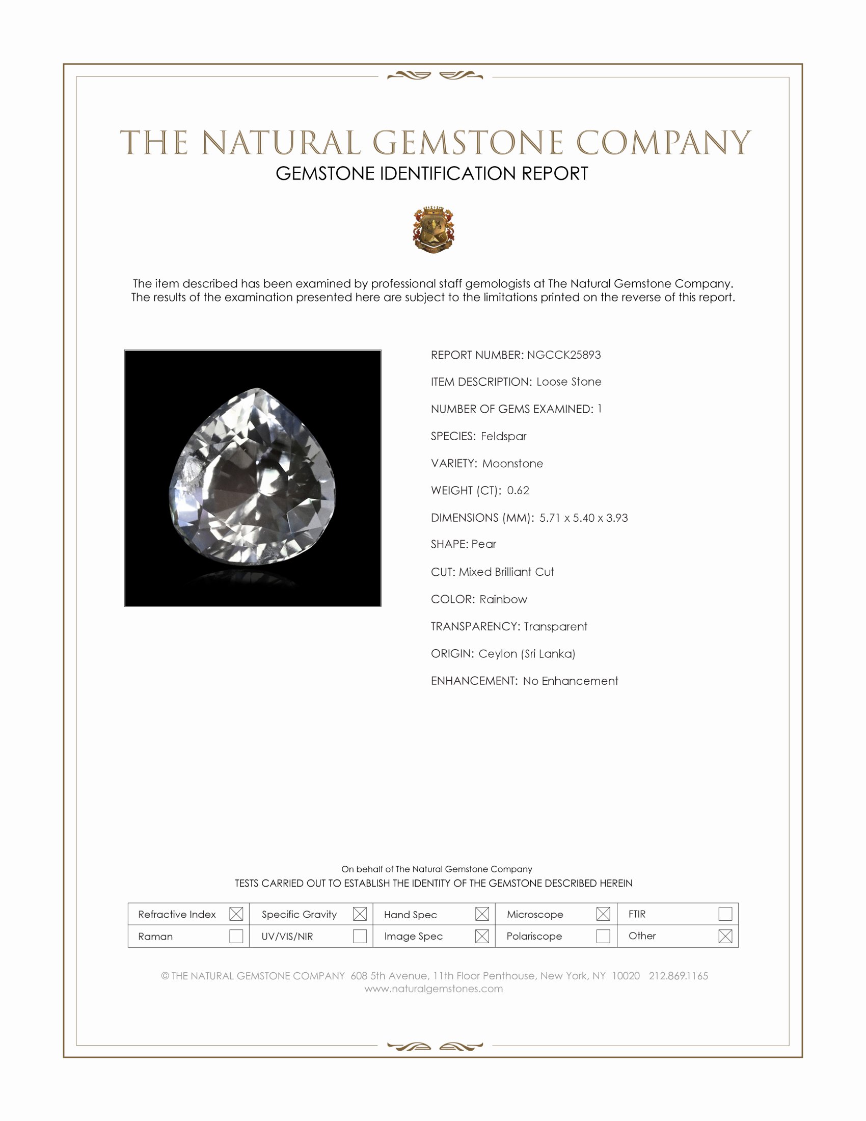 0.62 Ct. Rainbow Moonstone from Ceylon (Sri Lanka)
