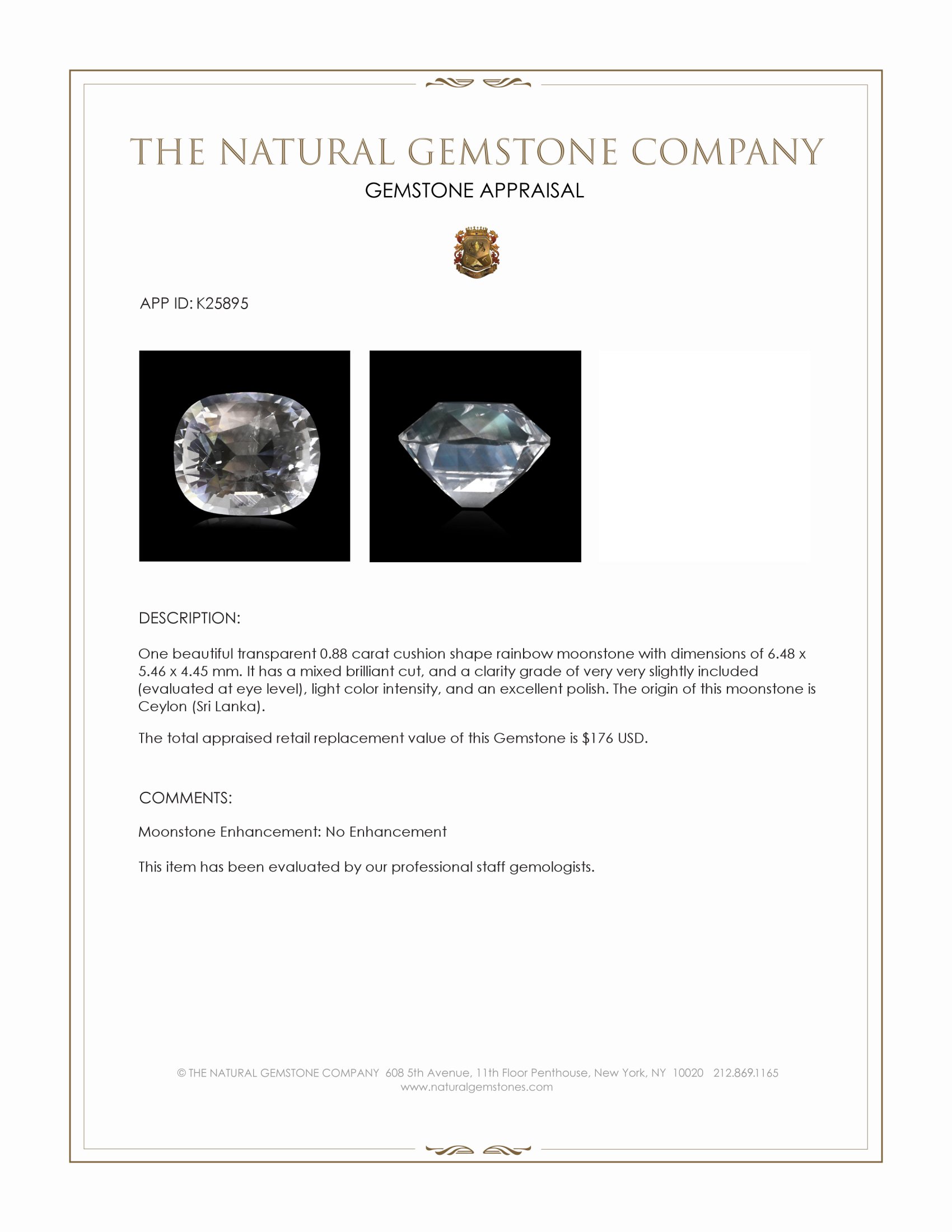 0.88 Ct. Rainbow Moonstone from Ceylon (Sri Lanka)