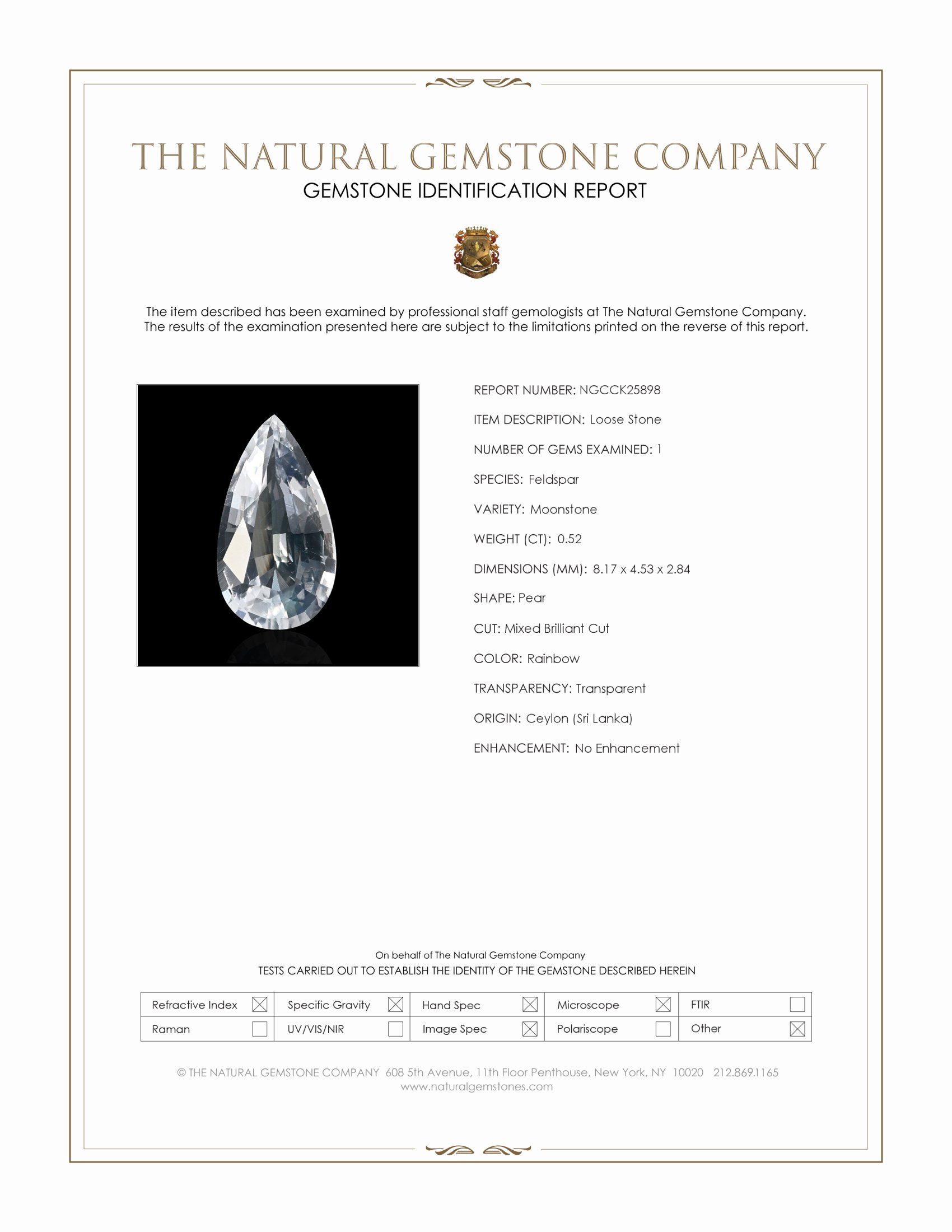 0.52 Ct. Rainbow Moonstone from Ceylon (Sri Lanka)