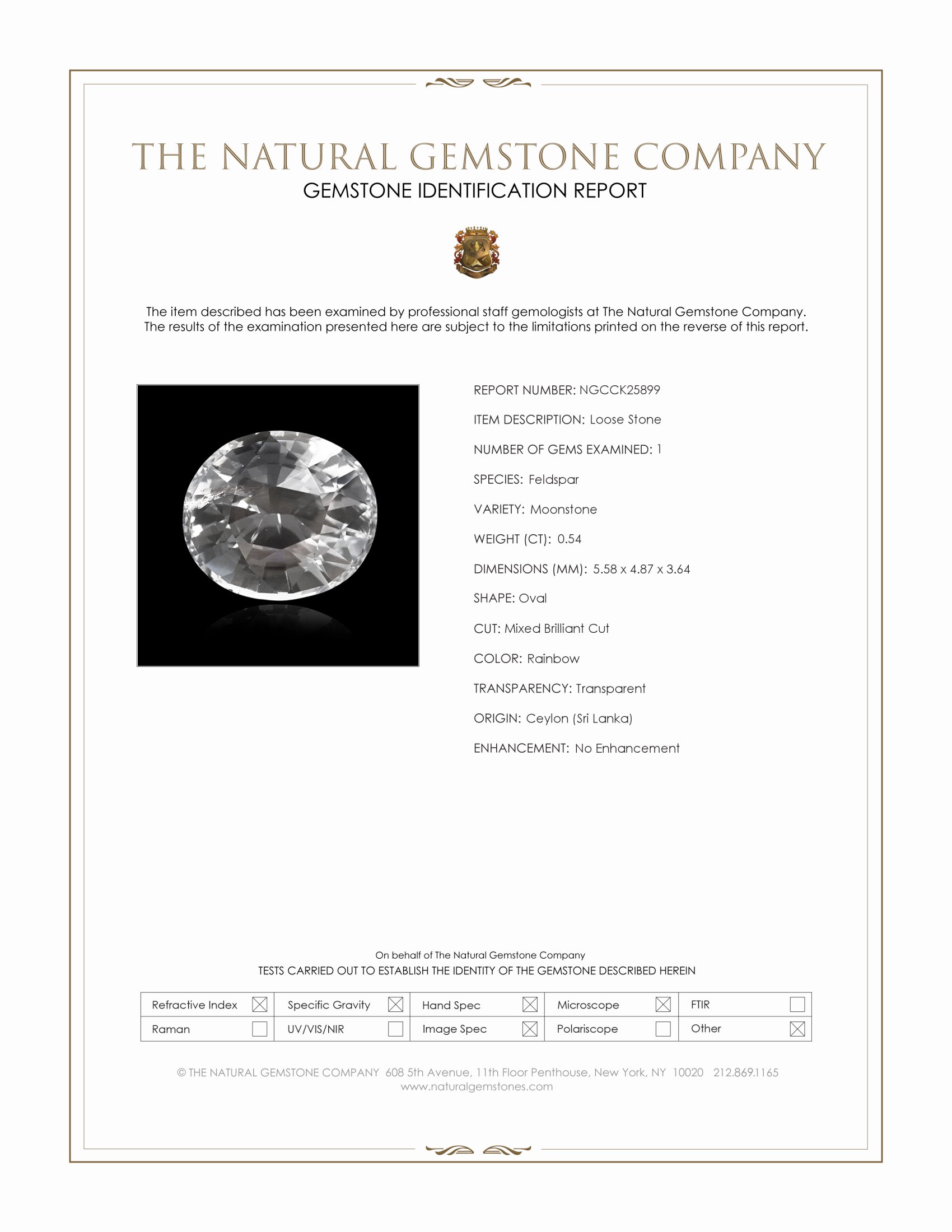 0.54 Ct. Rainbow Moonstone from Ceylon (Sri Lanka)