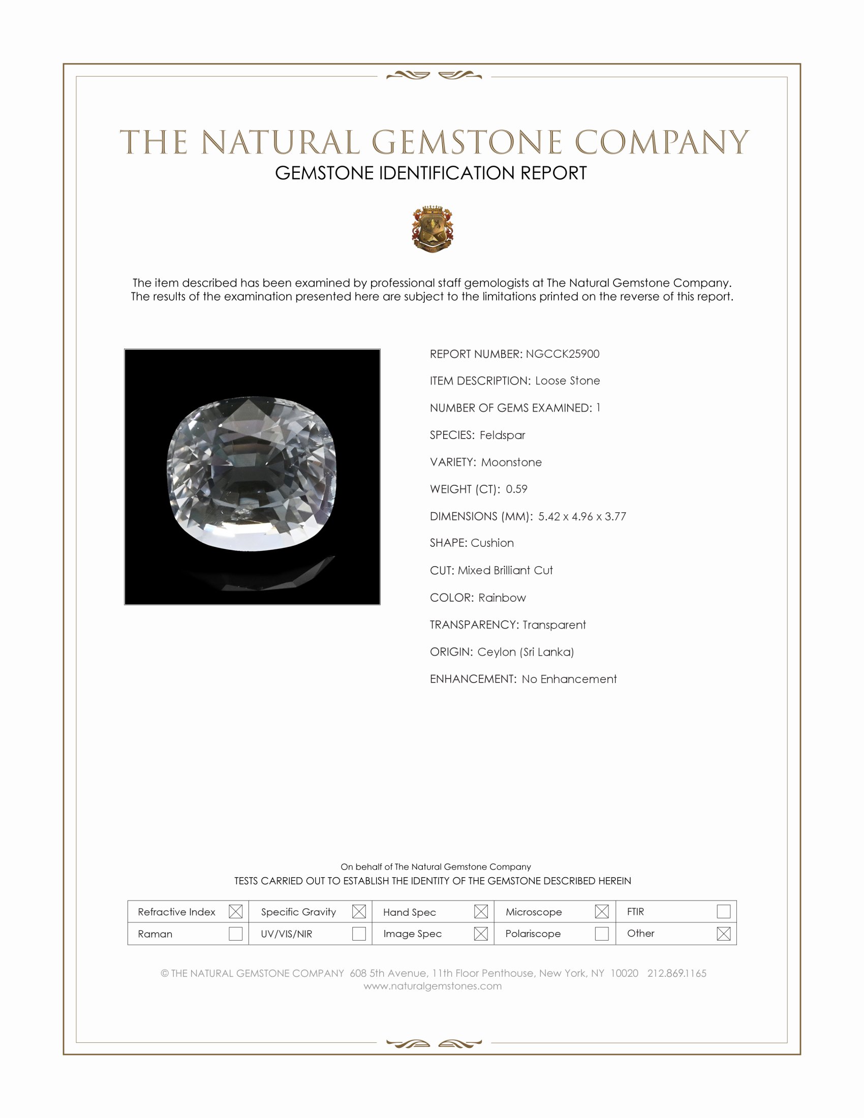 0.59 Ct. Rainbow Moonstone from Ceylon (Sri Lanka)