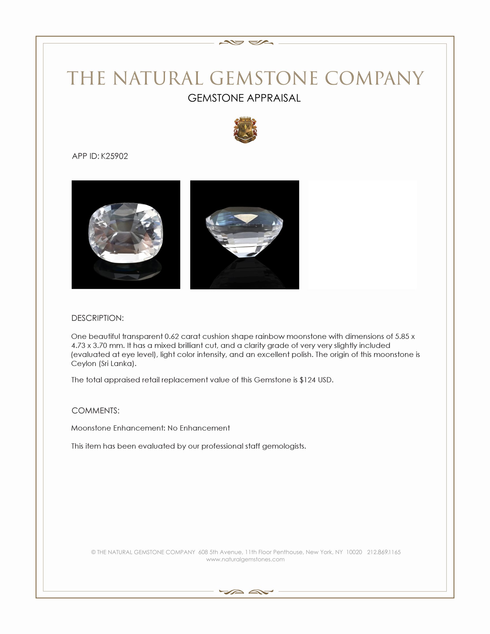 0.62 Ct. Rainbow Moonstone from Ceylon (Sri Lanka)