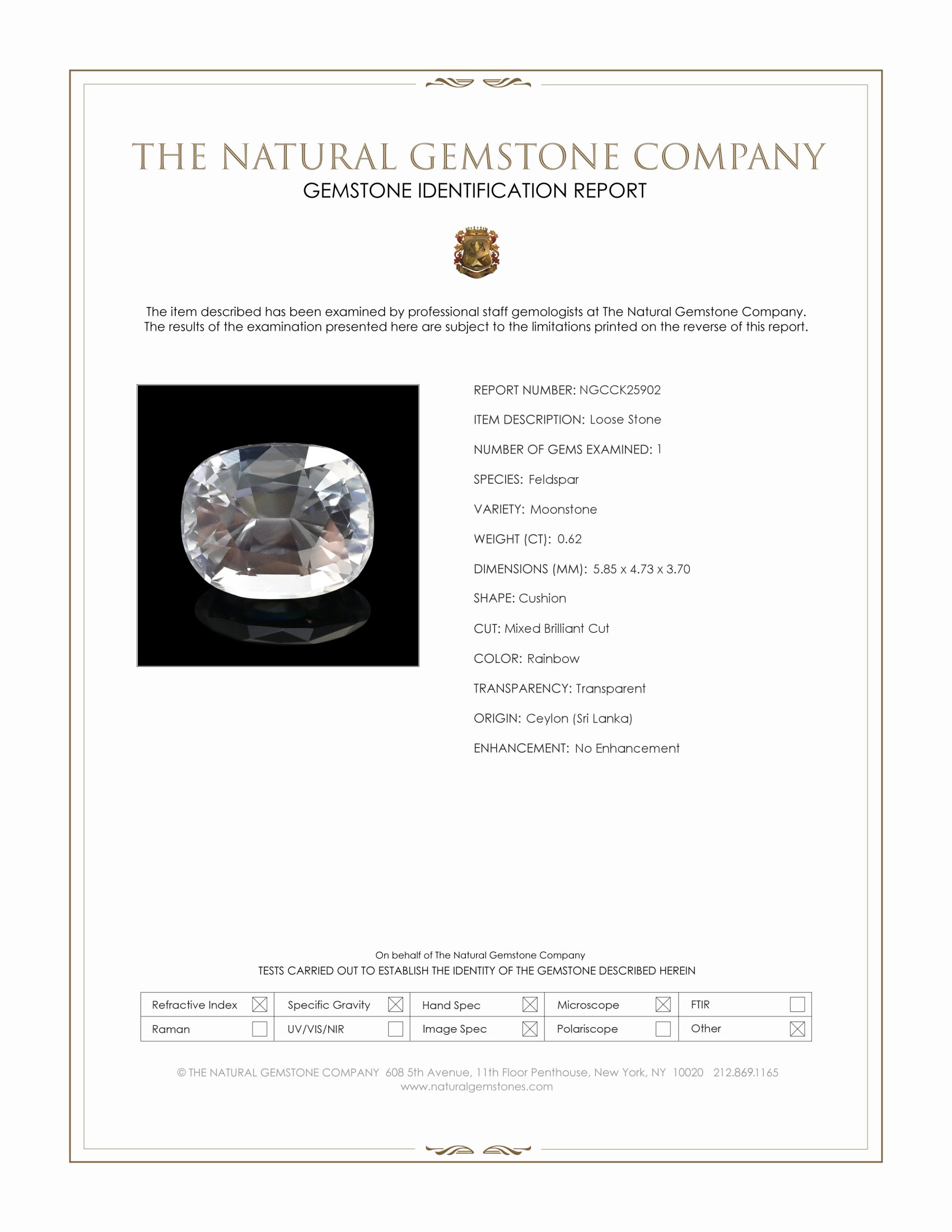 0.62 Ct. Rainbow Moonstone from Ceylon (Sri Lanka)