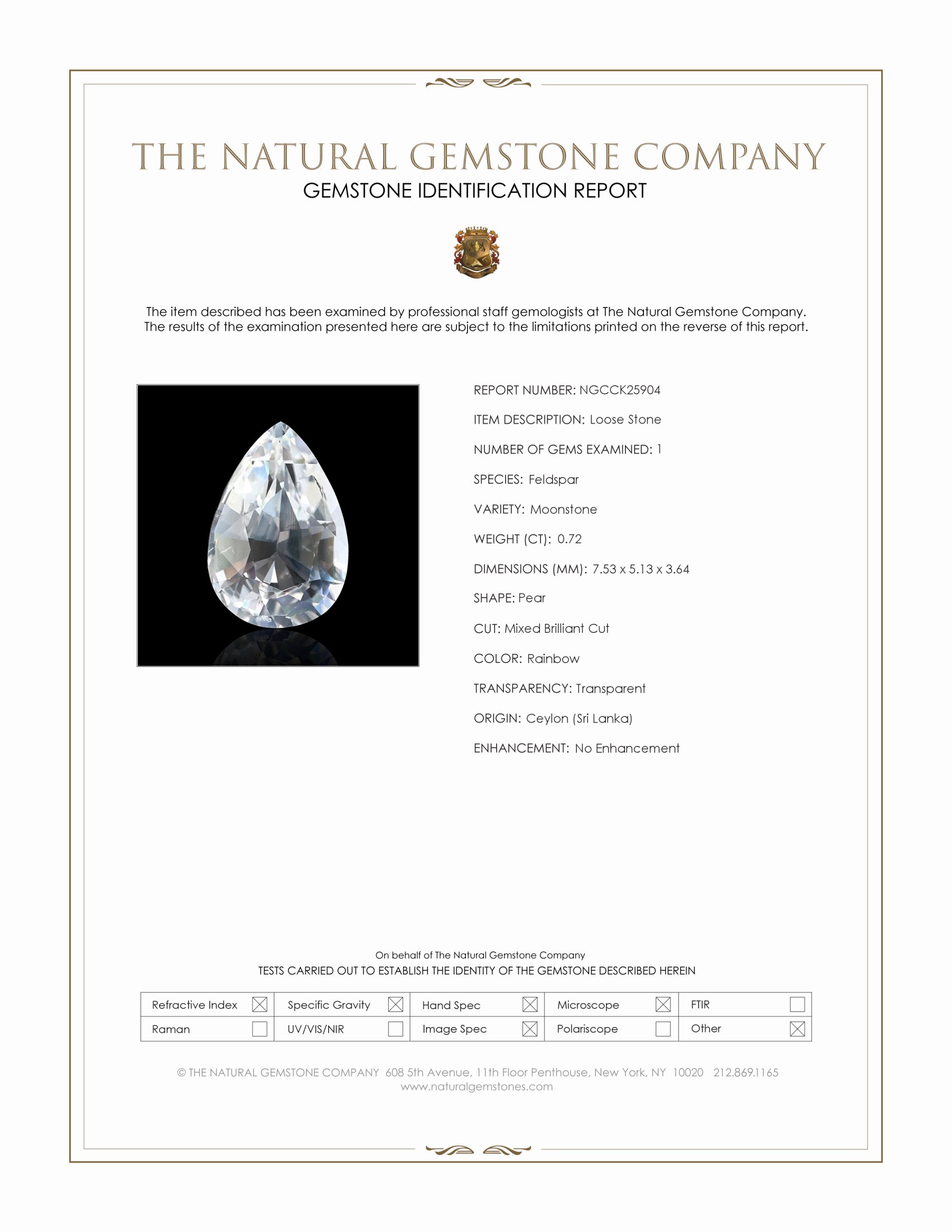 0.72 Ct. Rainbow Moonstone from Ceylon (Sri Lanka)