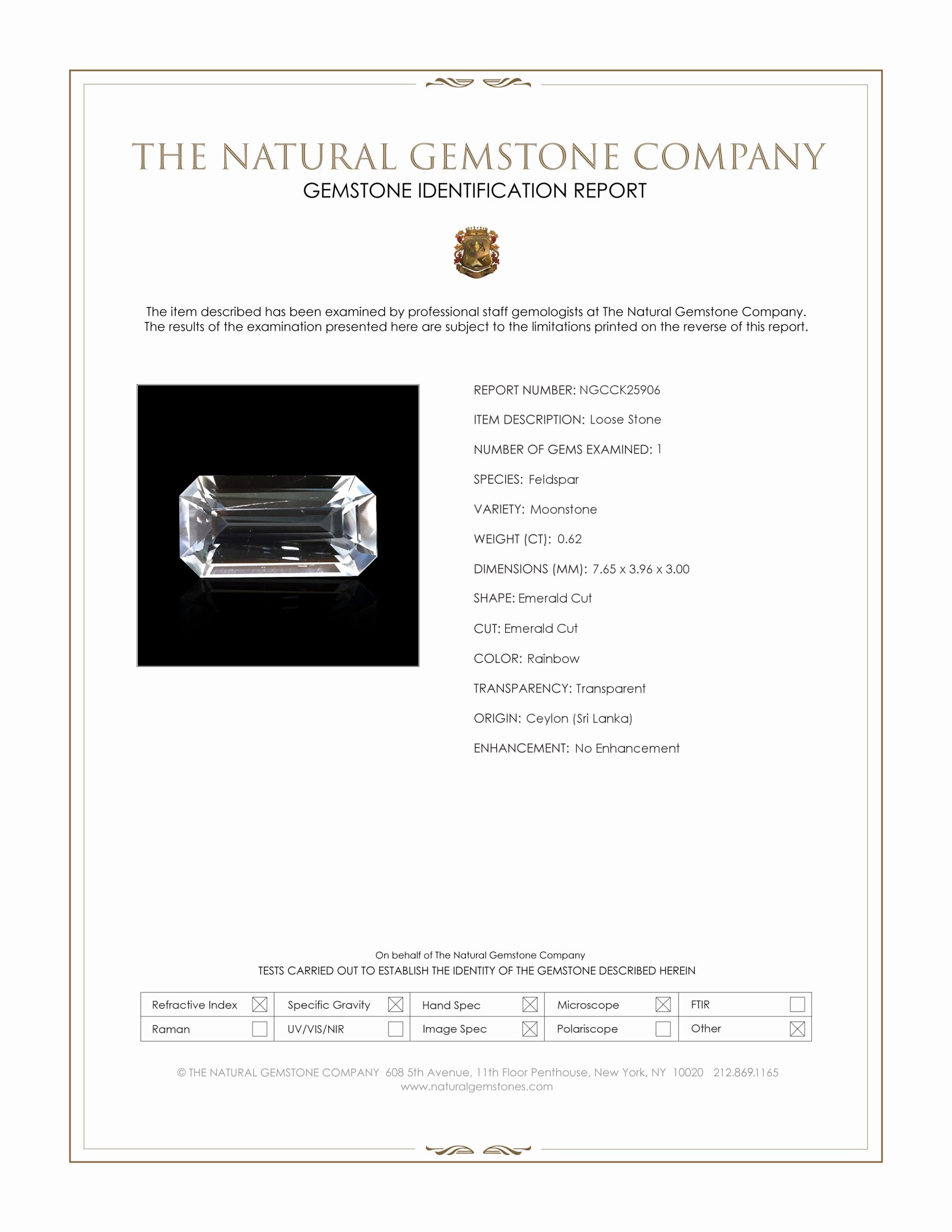 0.62 Ct. Rainbow Moonstone from Ceylon (Sri Lanka)