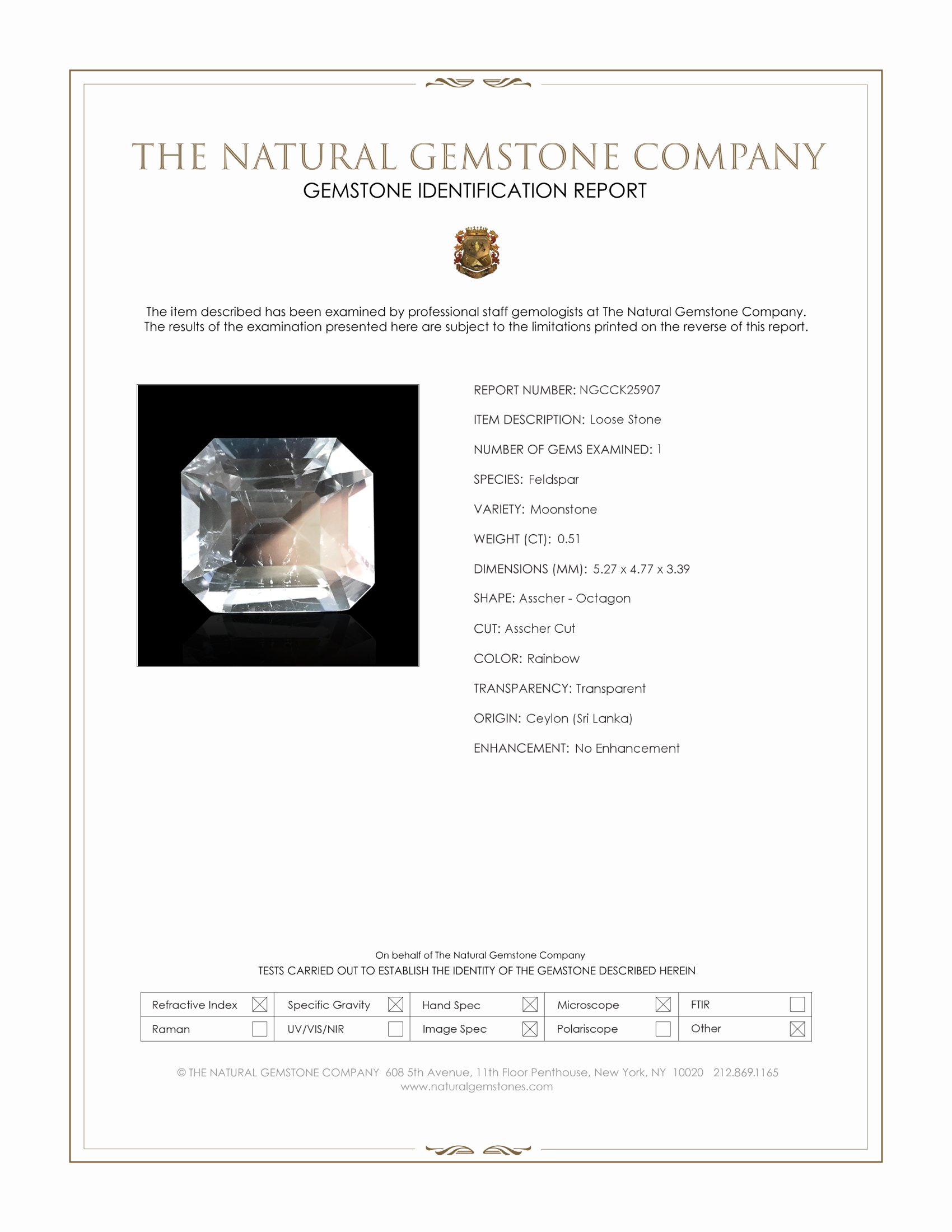 0.51 Ct. Rainbow Moonstone from Ceylon (Sri Lanka)