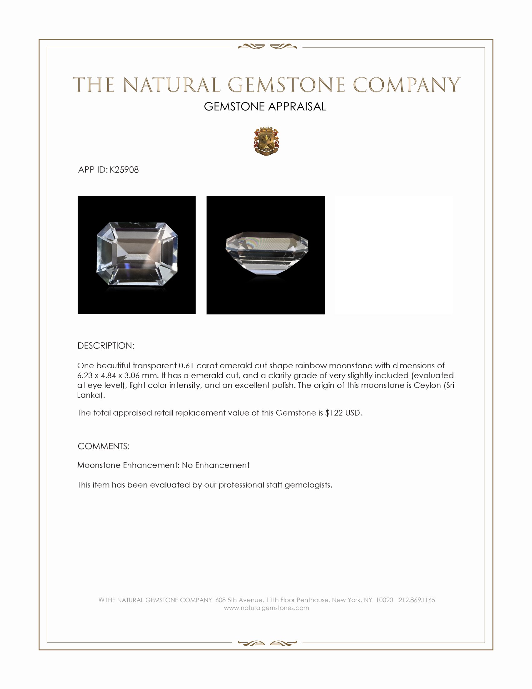 0.61 Ct. Rainbow Moonstone from Ceylon (Sri Lanka)