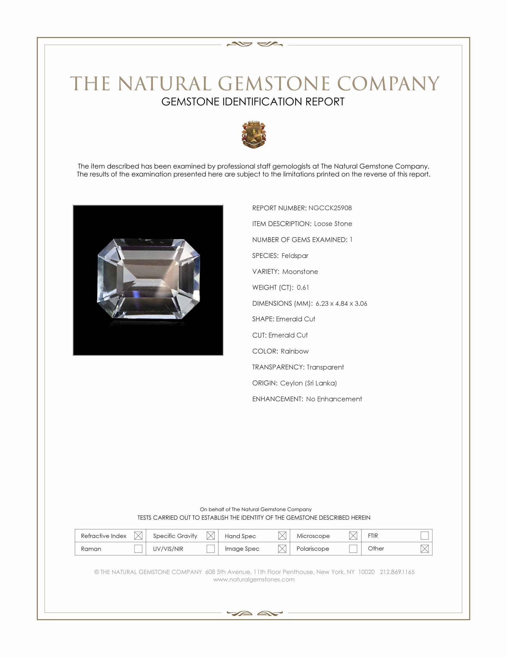 0.61 Ct. Rainbow Moonstone from Ceylon (Sri Lanka)