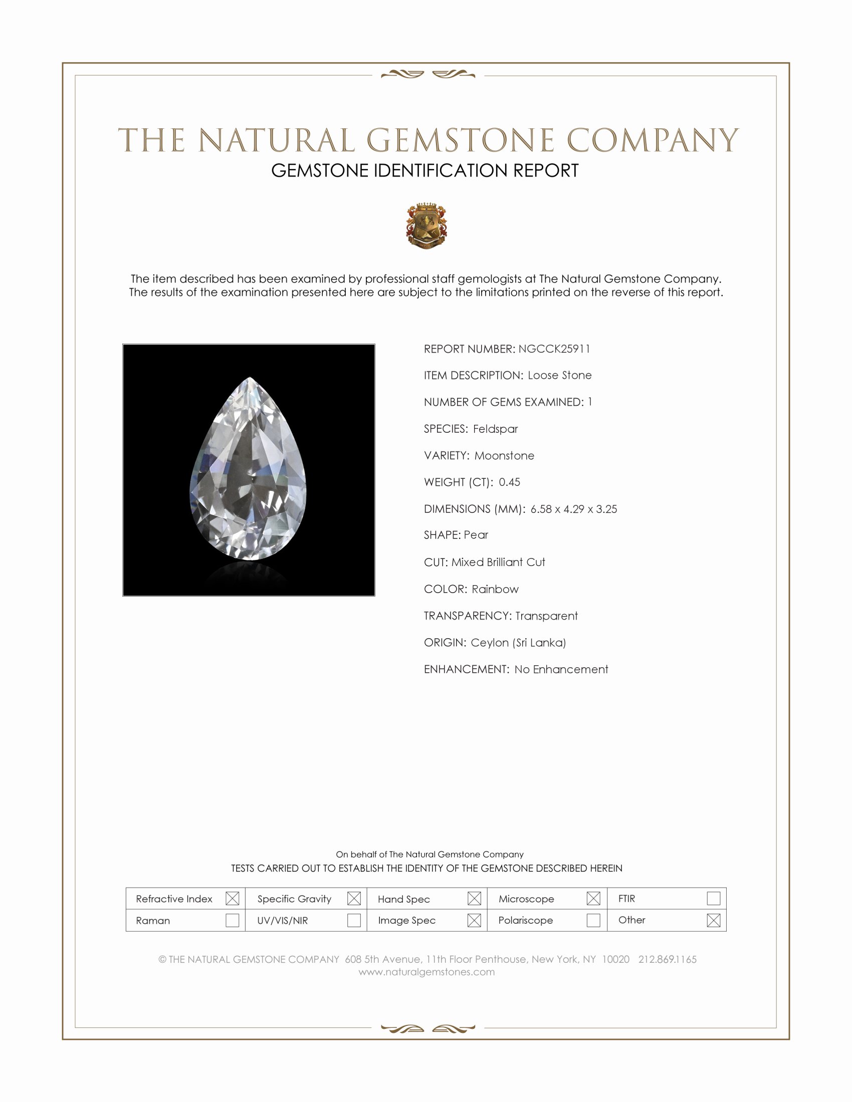 0.45 Ct. Rainbow Moonstone from Ceylon (Sri Lanka)
