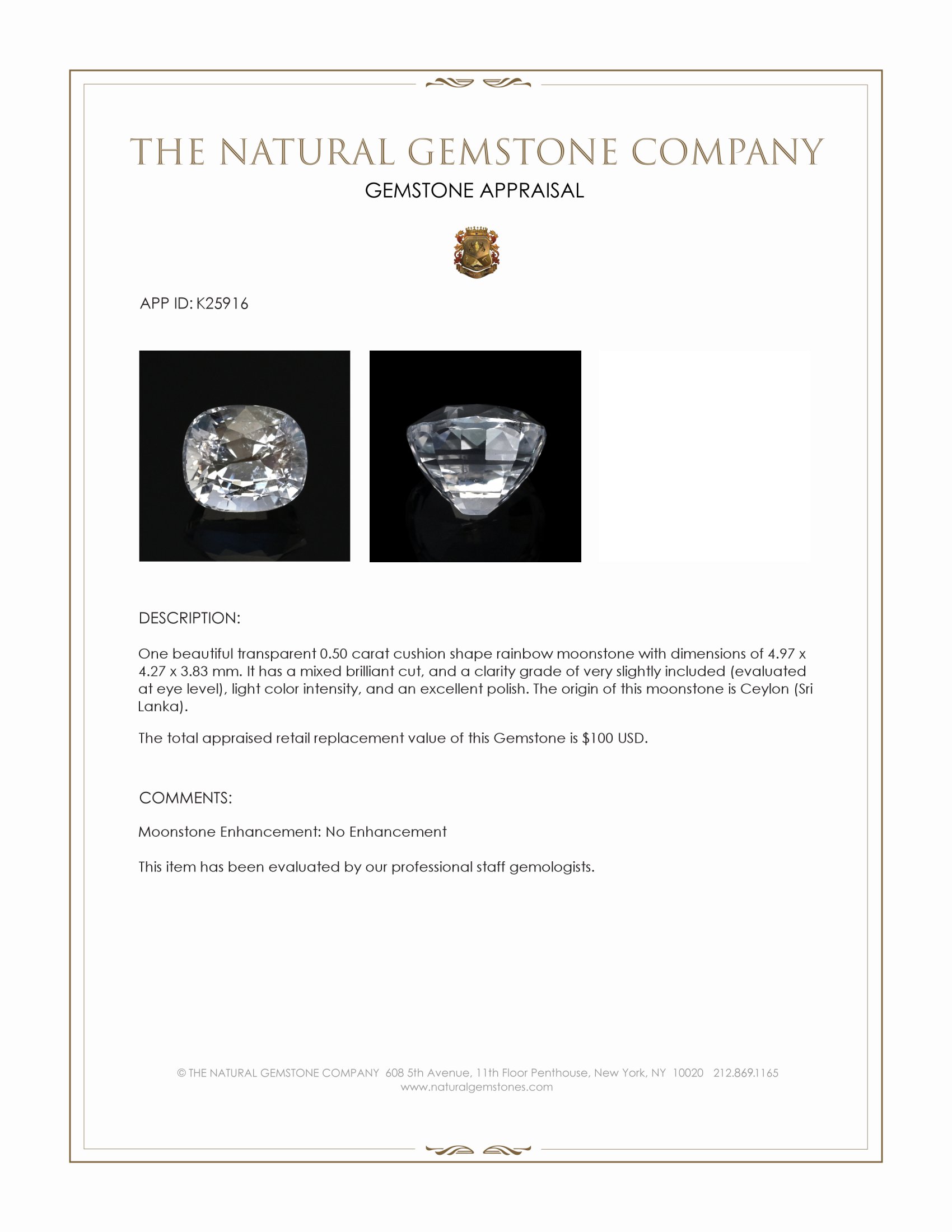 0.50 Ct. Rainbow Moonstone from Ceylon (Sri Lanka)