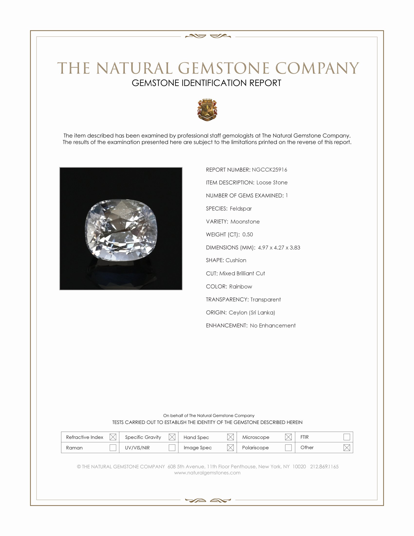 0.50 Ct. Rainbow Moonstone from Ceylon (Sri Lanka)
