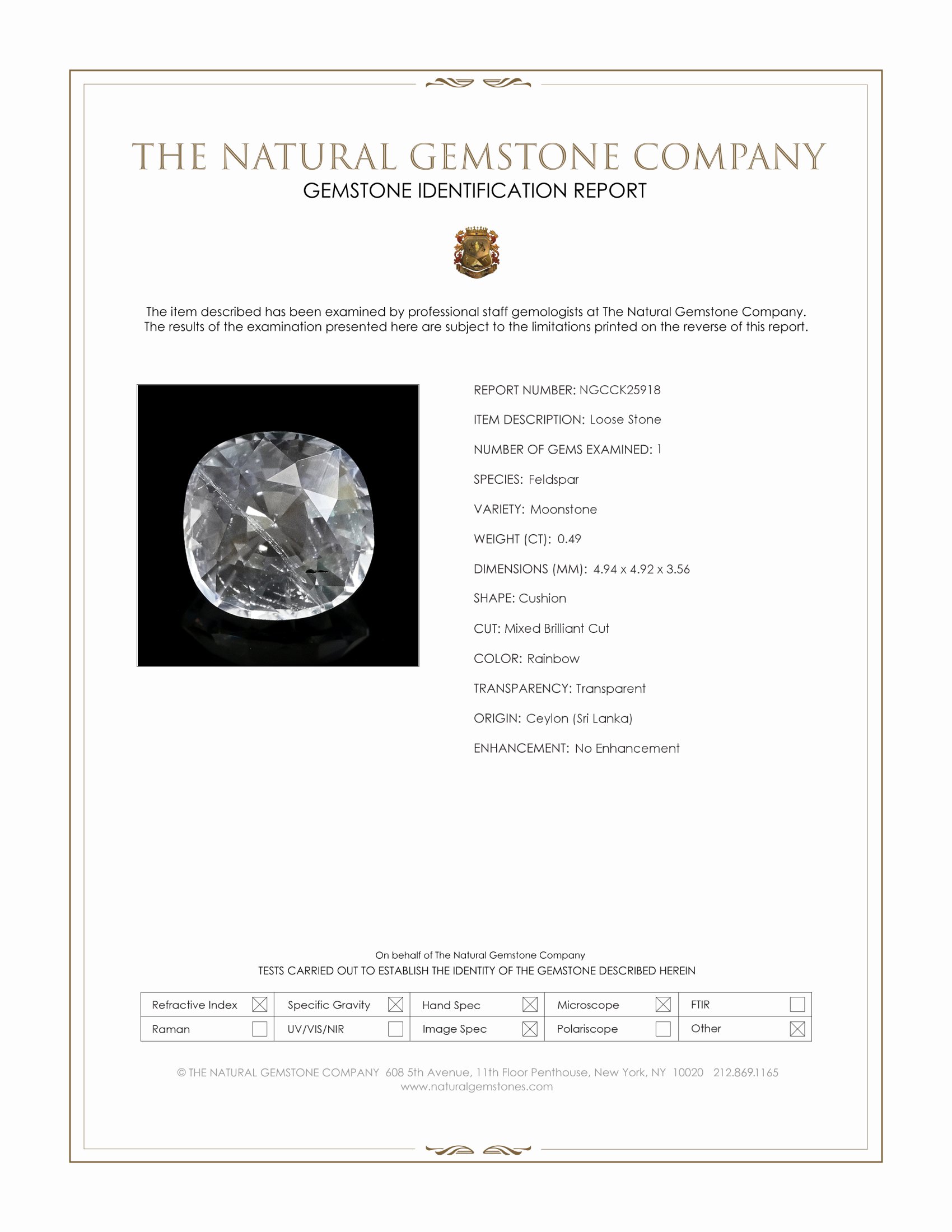 0.49 Ct. Rainbow Moonstone from Ceylon (Sri Lanka)