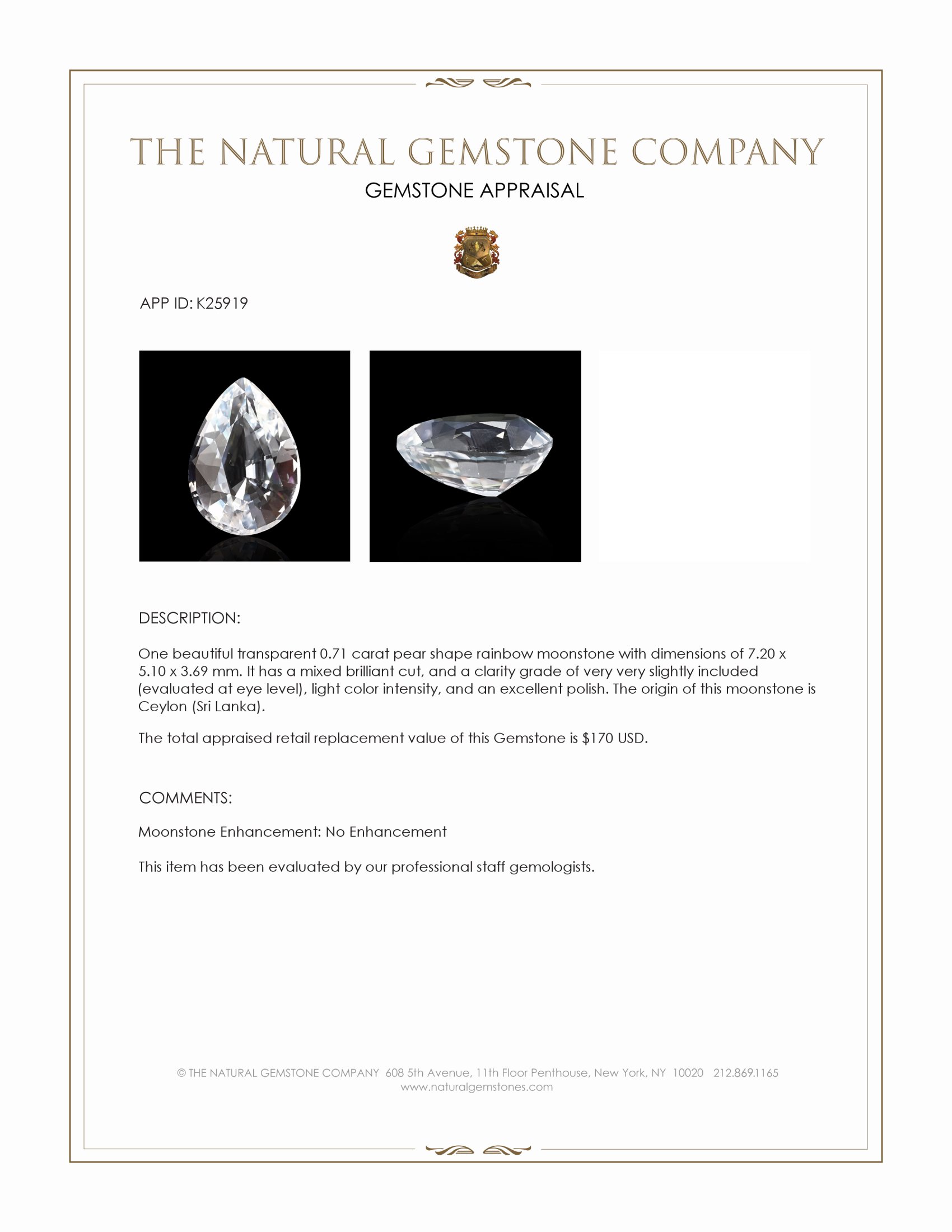 0.71 Ct. Rainbow Moonstone from Ceylon (Sri Lanka)
