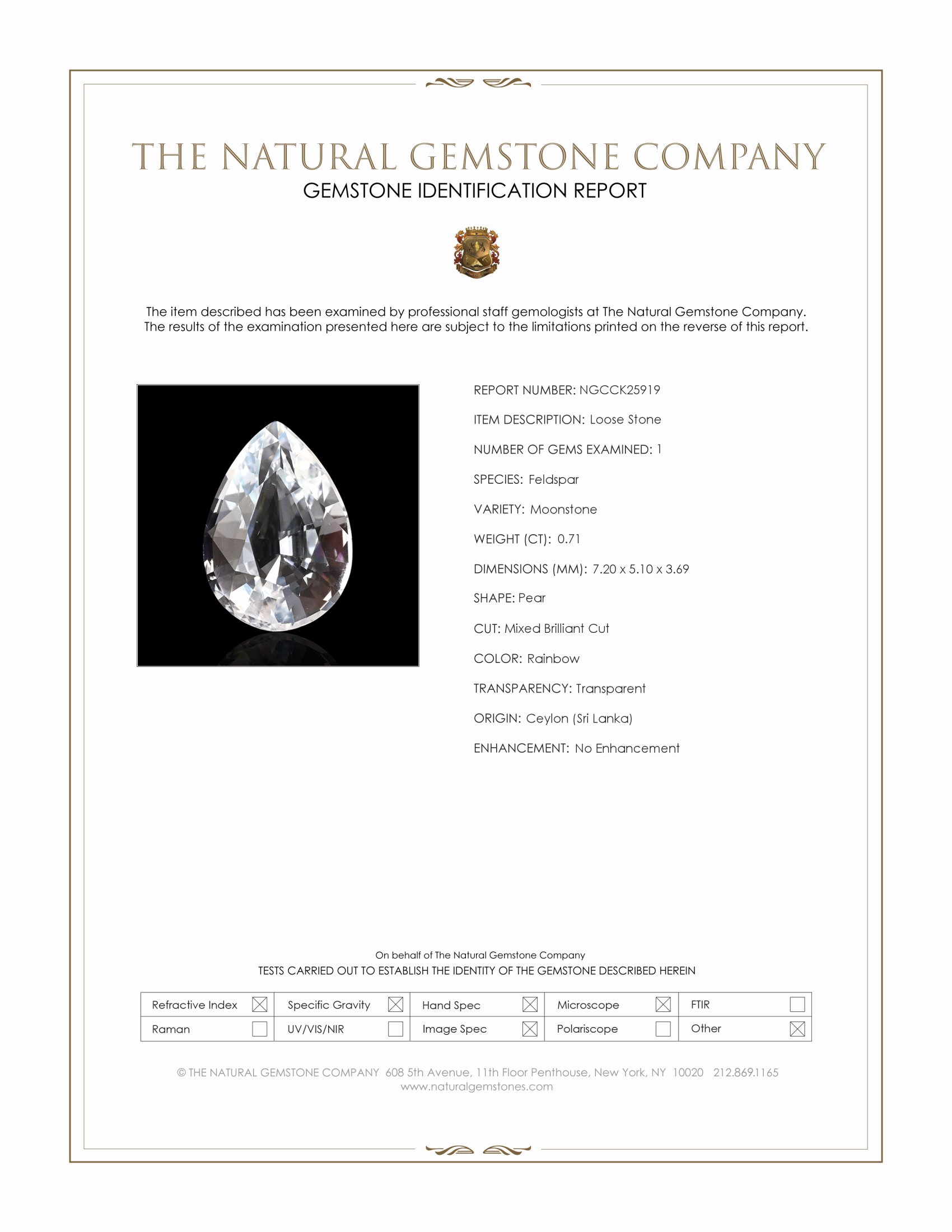 0.71 Ct. Rainbow Moonstone from Ceylon (Sri Lanka)