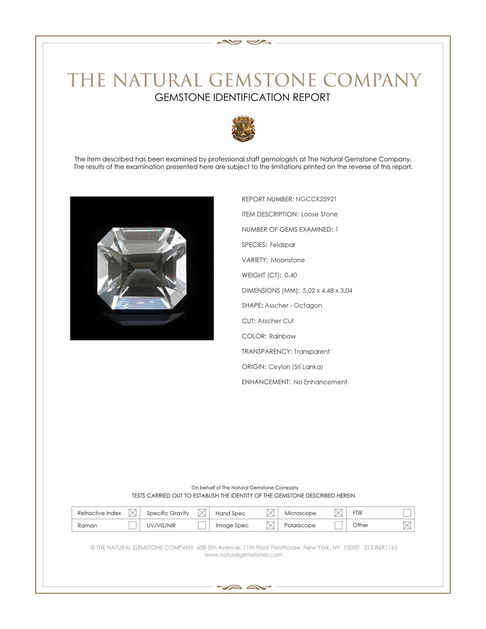 0.40 Ct. Rainbow Moonstone from Ceylon (Sri Lanka)