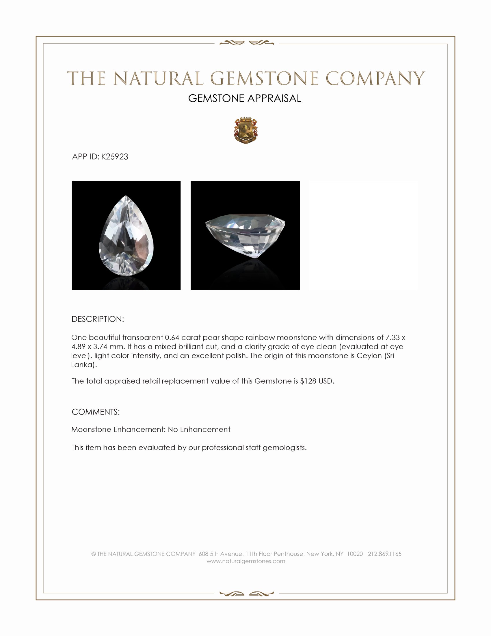 0.64 Ct. Rainbow Moonstone from Ceylon (Sri Lanka)