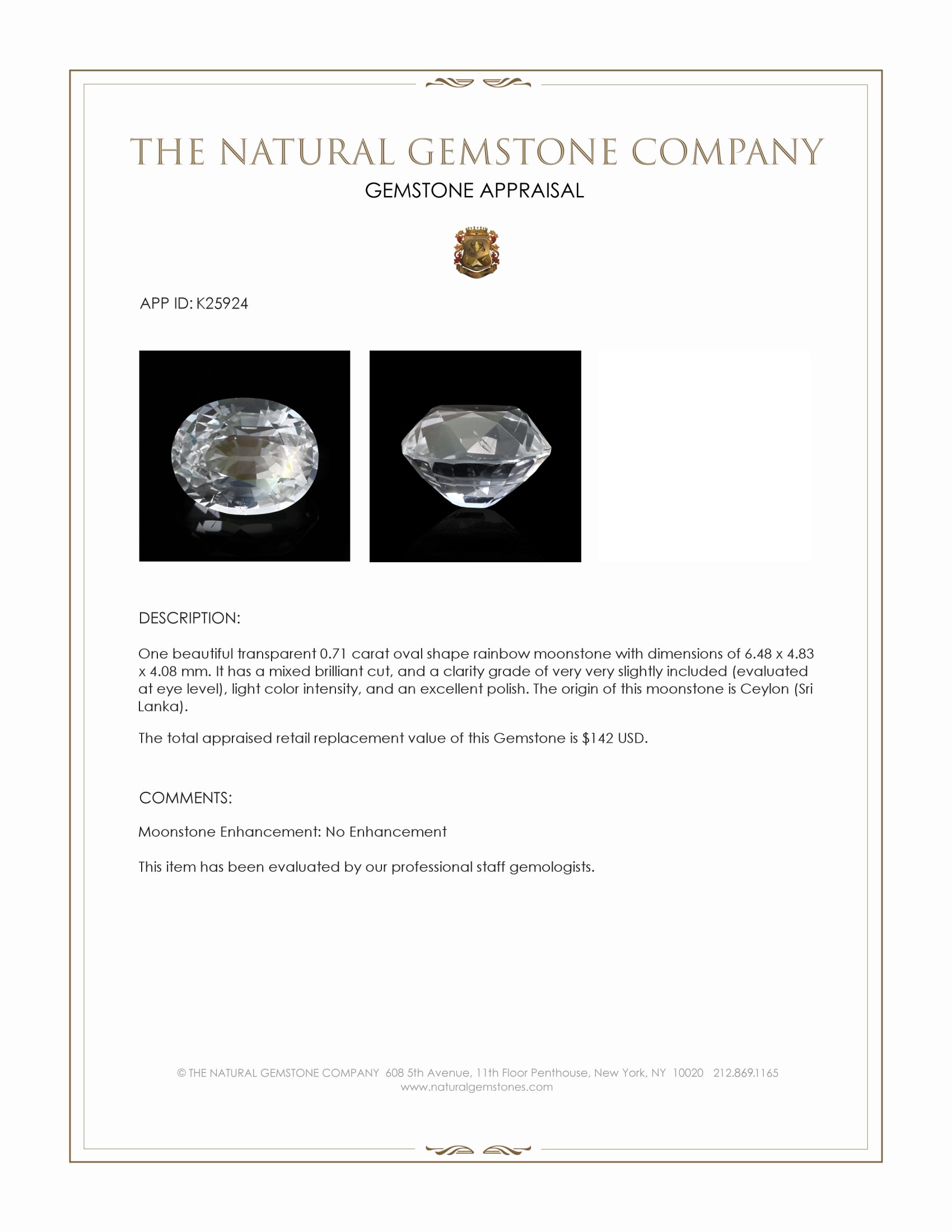 0.71 Ct. Rainbow Moonstone from Ceylon (Sri Lanka)