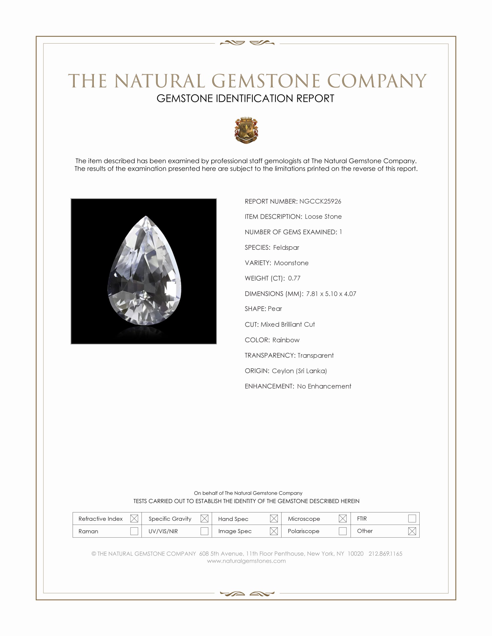 0.77 Ct. Rainbow Moonstone from Ceylon (Sri Lanka)