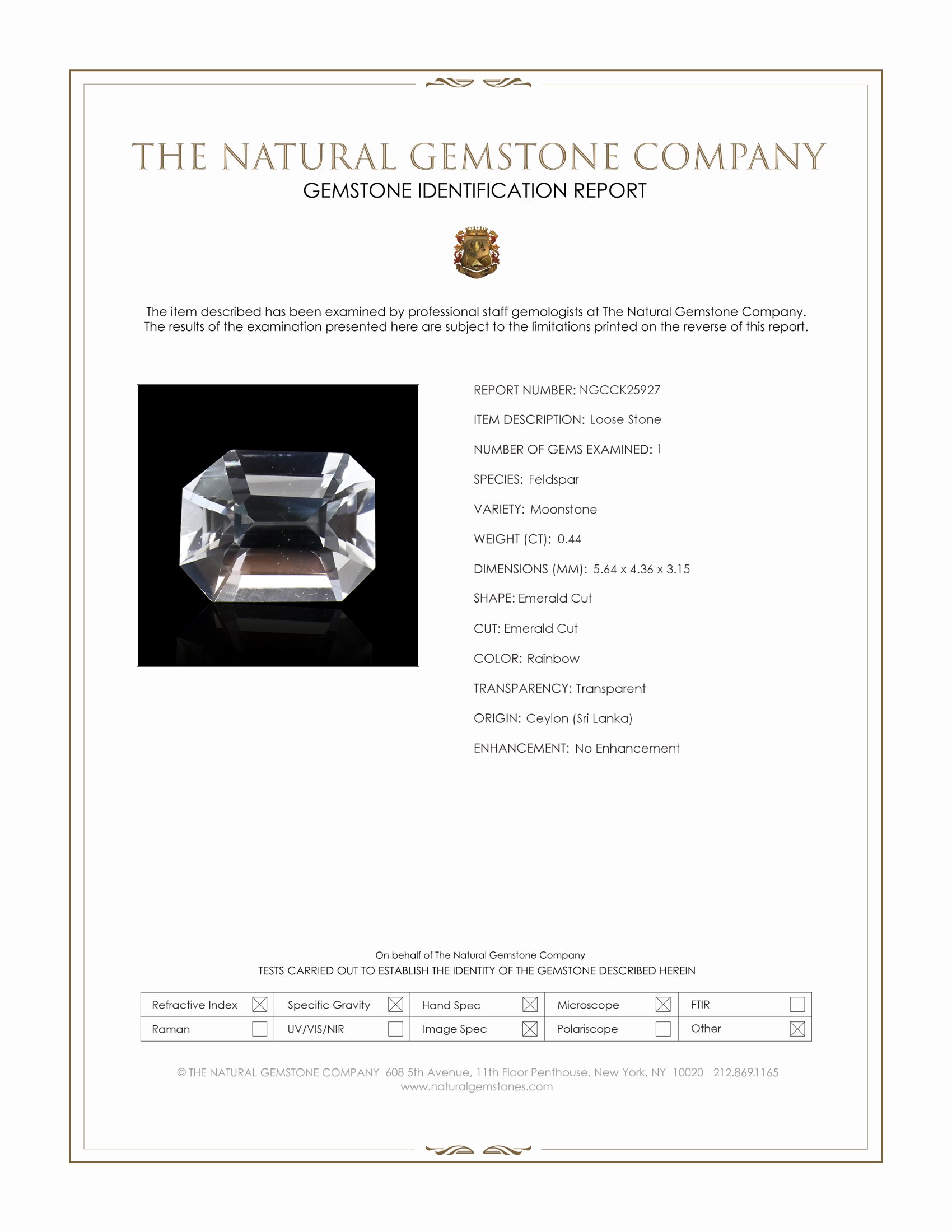 0.44 Ct. Rainbow Moonstone from Ceylon (Sri Lanka)