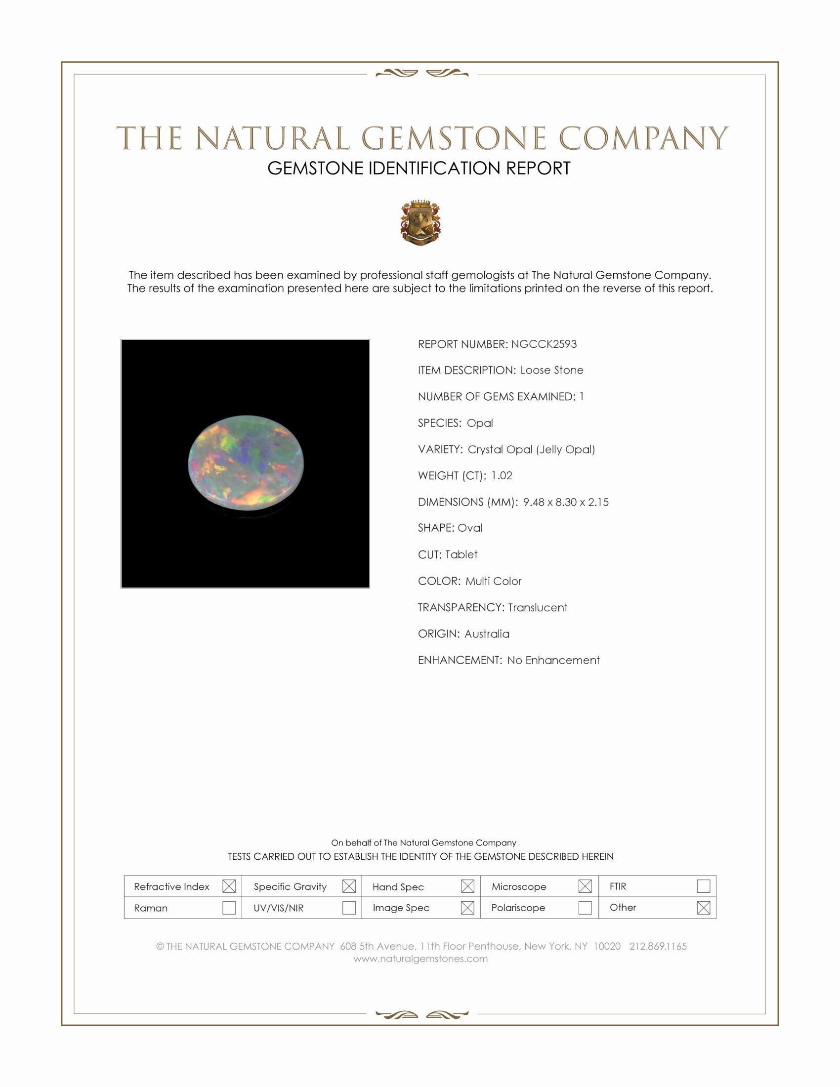1.02 Ct. Multi Color Crystal Opal (Jelly Opal) from Australia