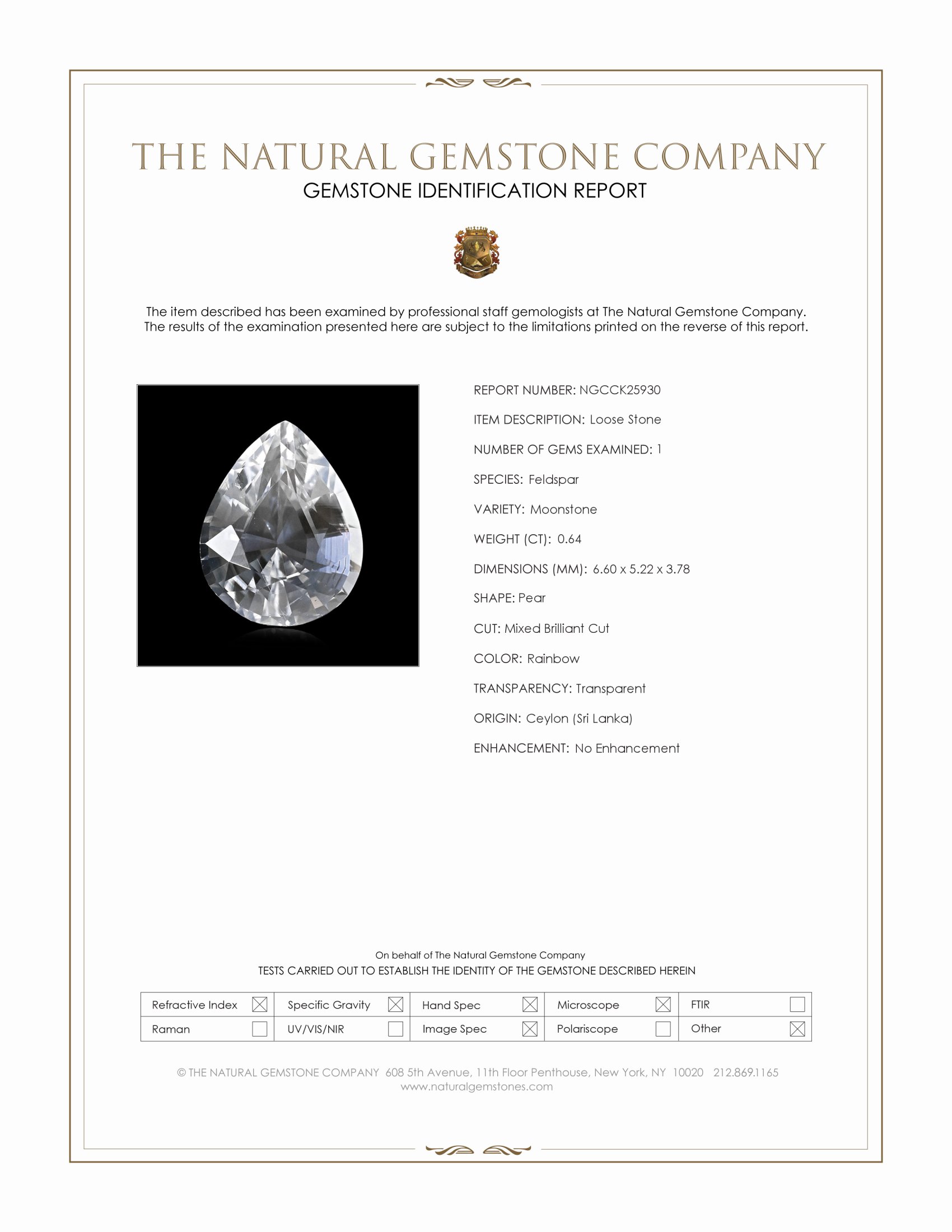 0.64 Ct. Rainbow Moonstone from Ceylon (Sri Lanka)