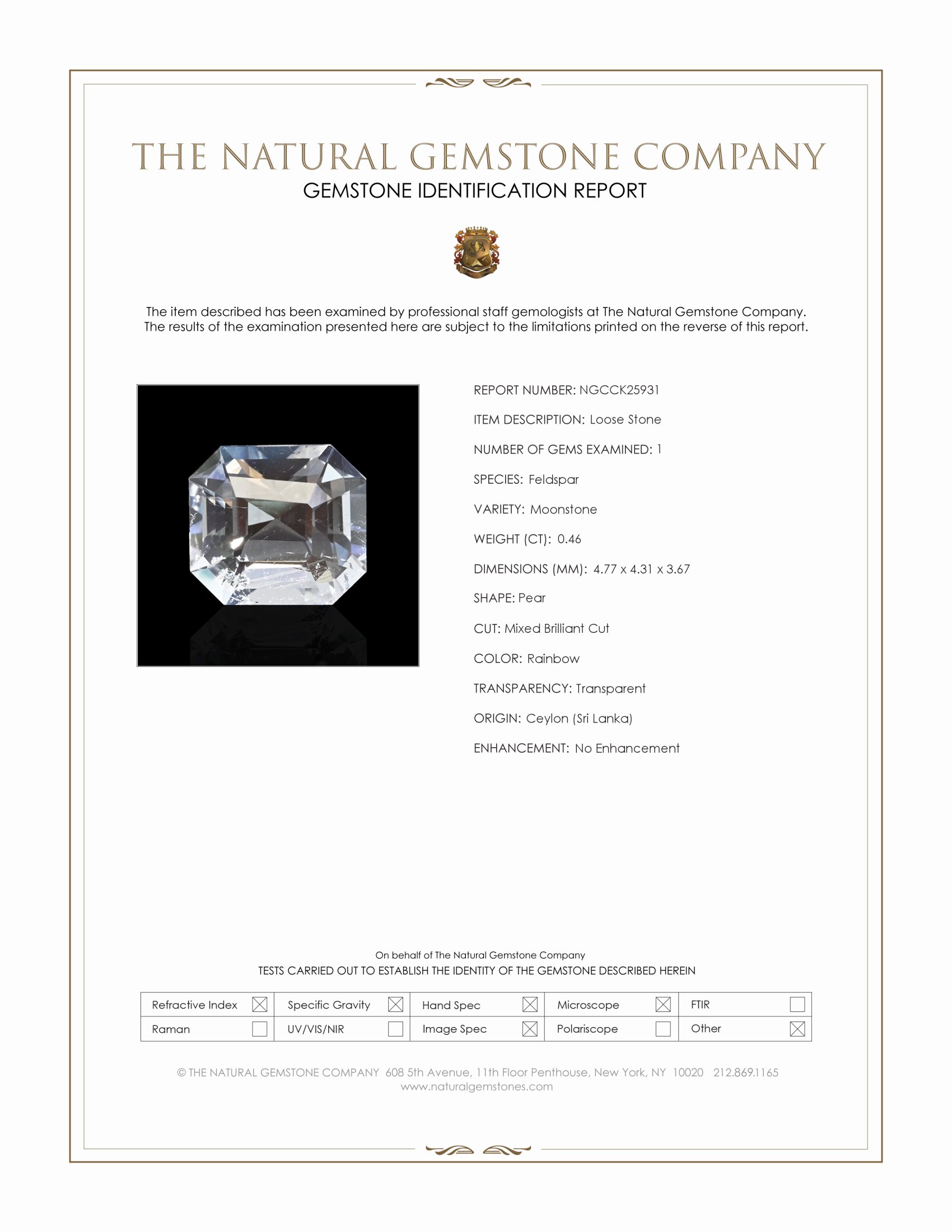 0.46 Ct. Rainbow Moonstone from Ceylon (Sri Lanka)