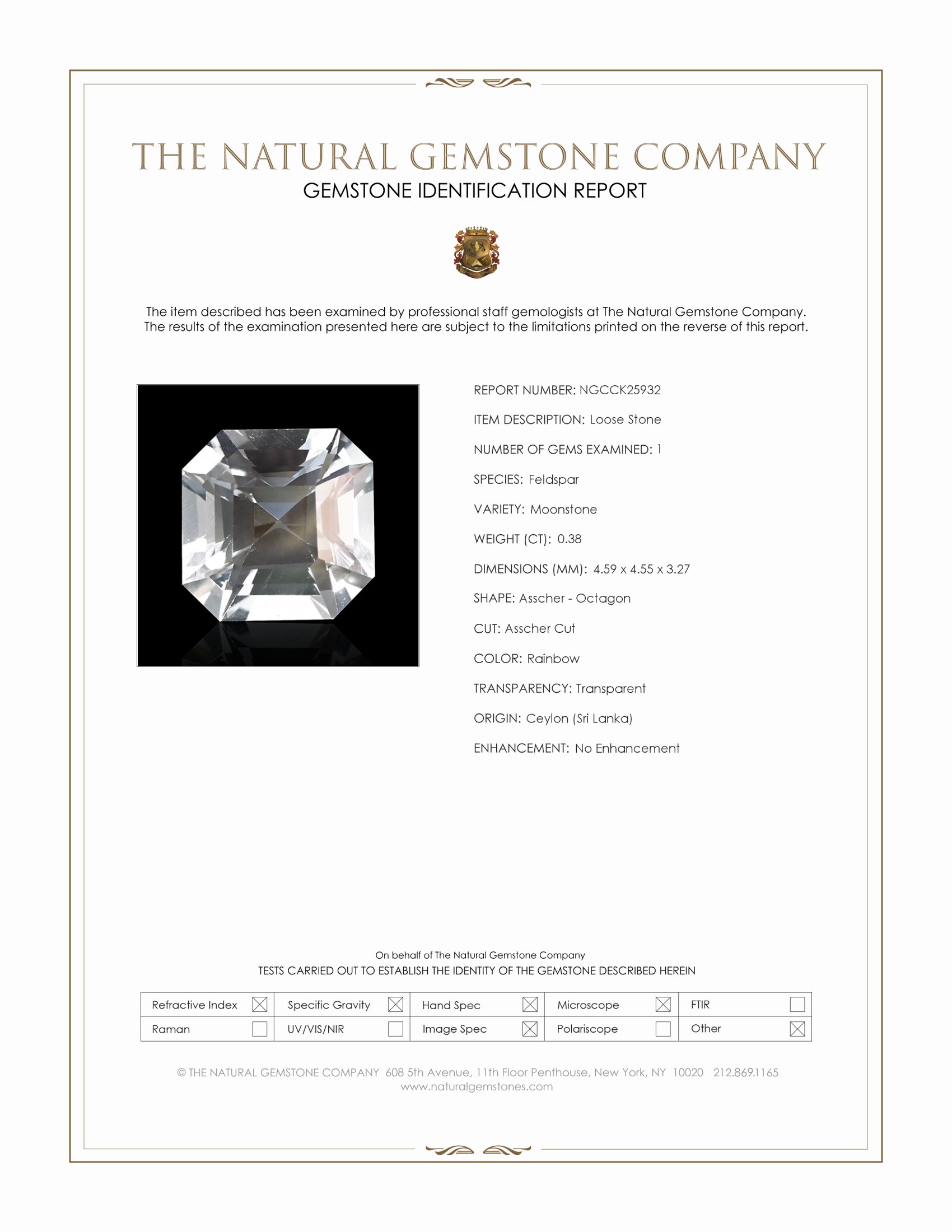 0.38 Ct. Rainbow Moonstone from Ceylon (Sri Lanka)