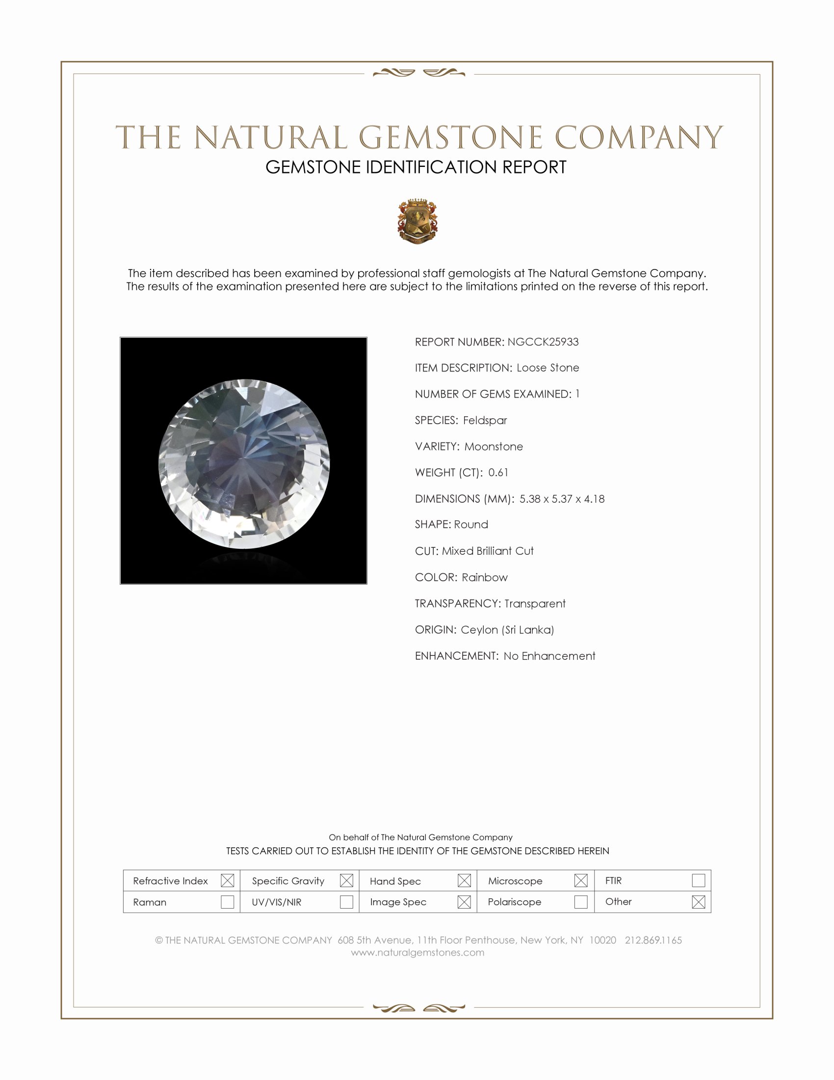 0.61 Ct. Rainbow Moonstone from Ceylon (Sri Lanka)