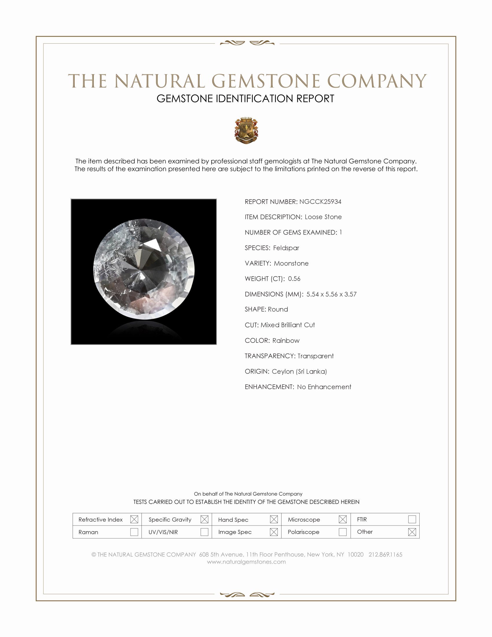 0.56 Ct. Rainbow Moonstone from Ceylon (Sri Lanka)