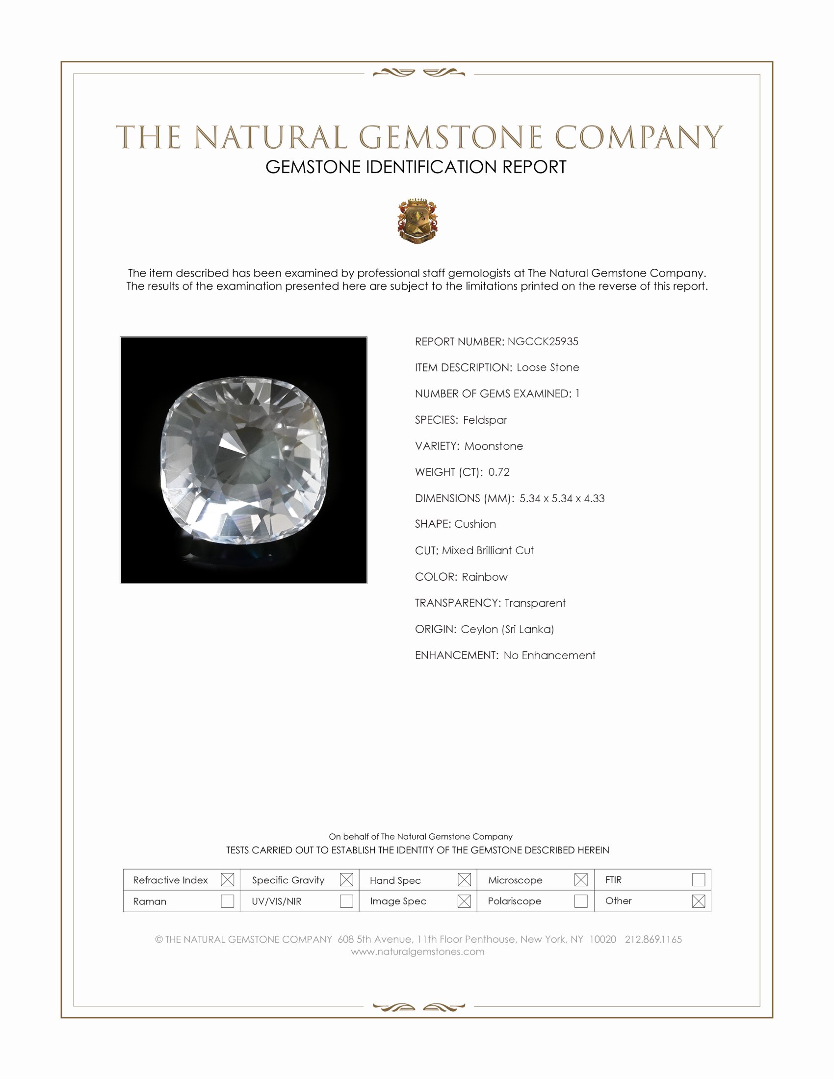 0.72 Ct. Rainbow Moonstone from Ceylon (Sri Lanka)
