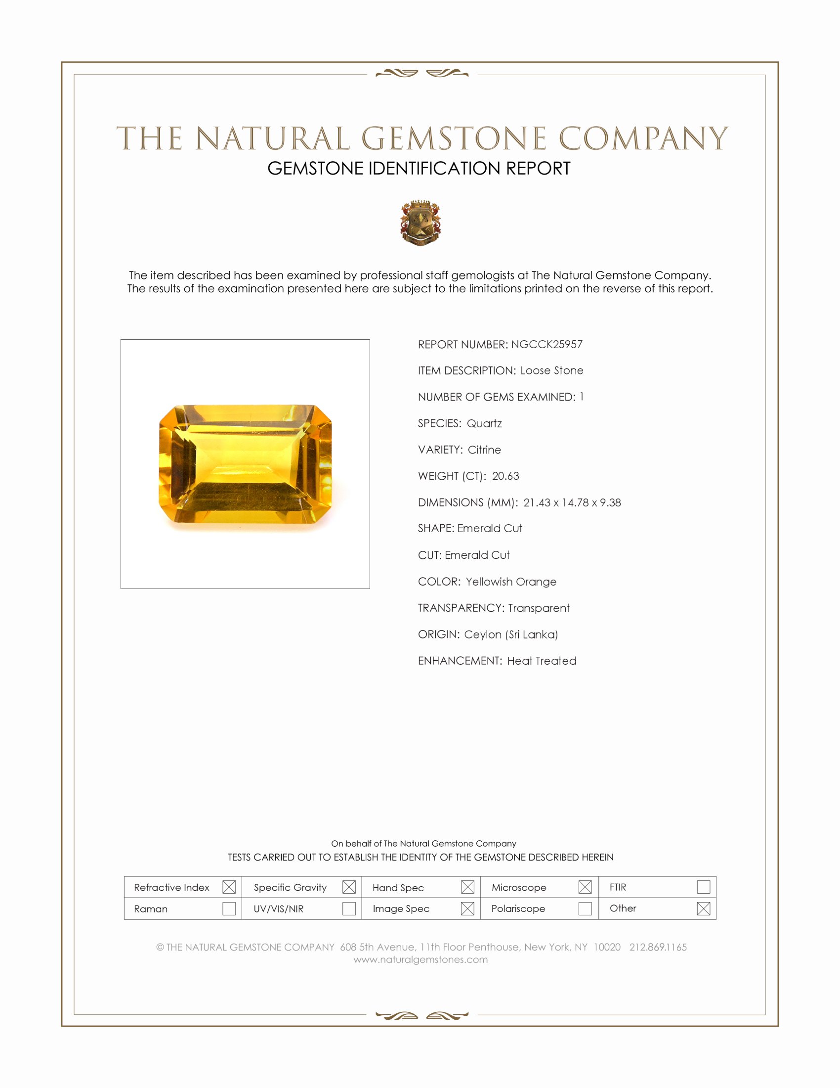 20.63 Ct. Yellowish Orange Citrine from Ceylon (Sri Lanka)