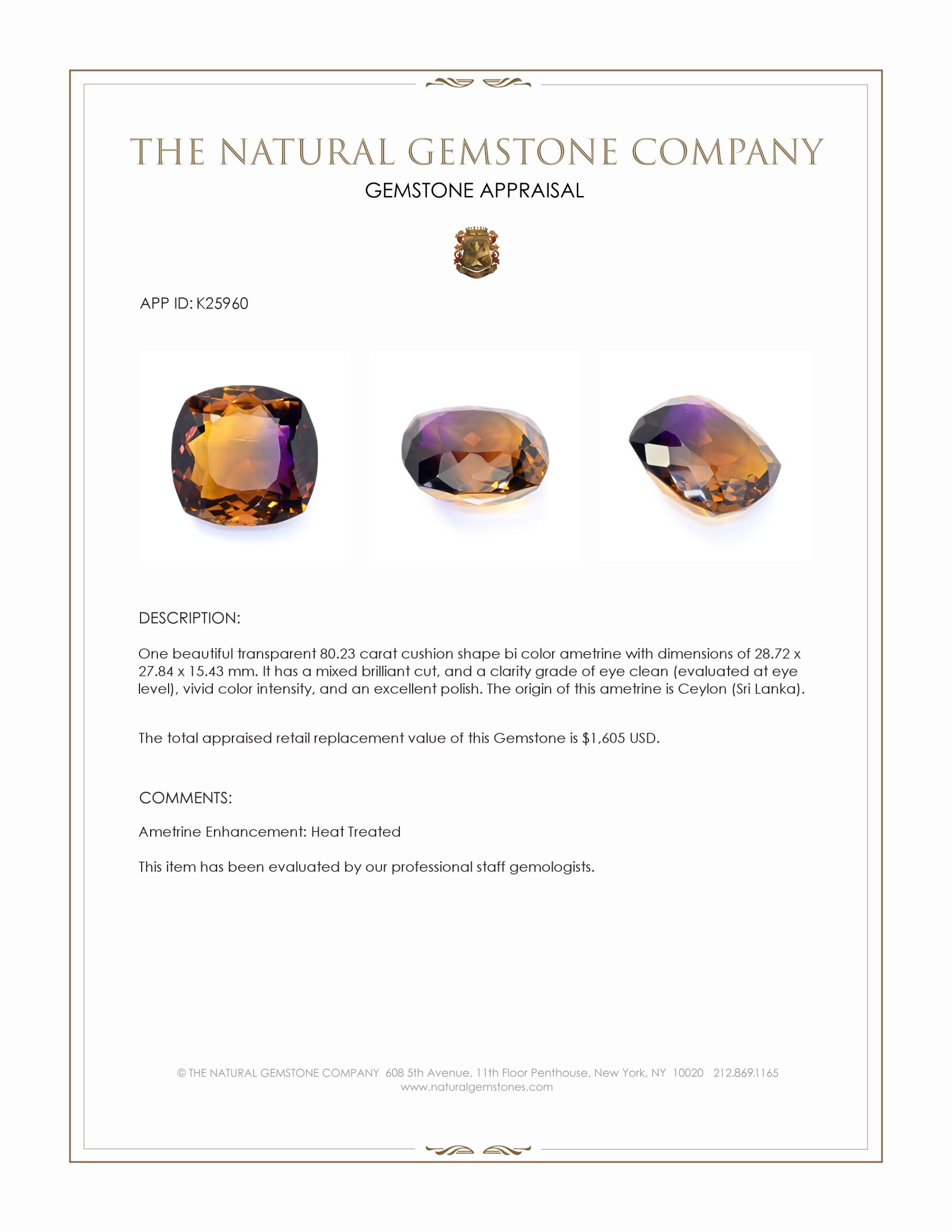 80.23 Ct. Bi Color Ametrine from Ceylon (Sri Lanka)