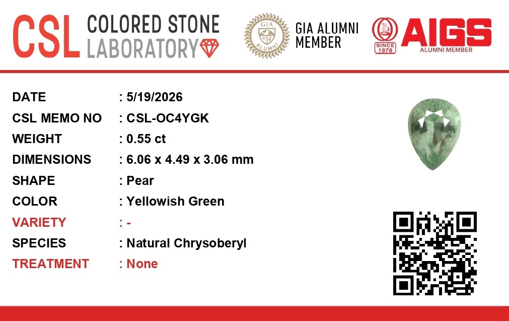 0.54 Ct. Green Chrysoberyl from Ceylon (Sri Lanka)