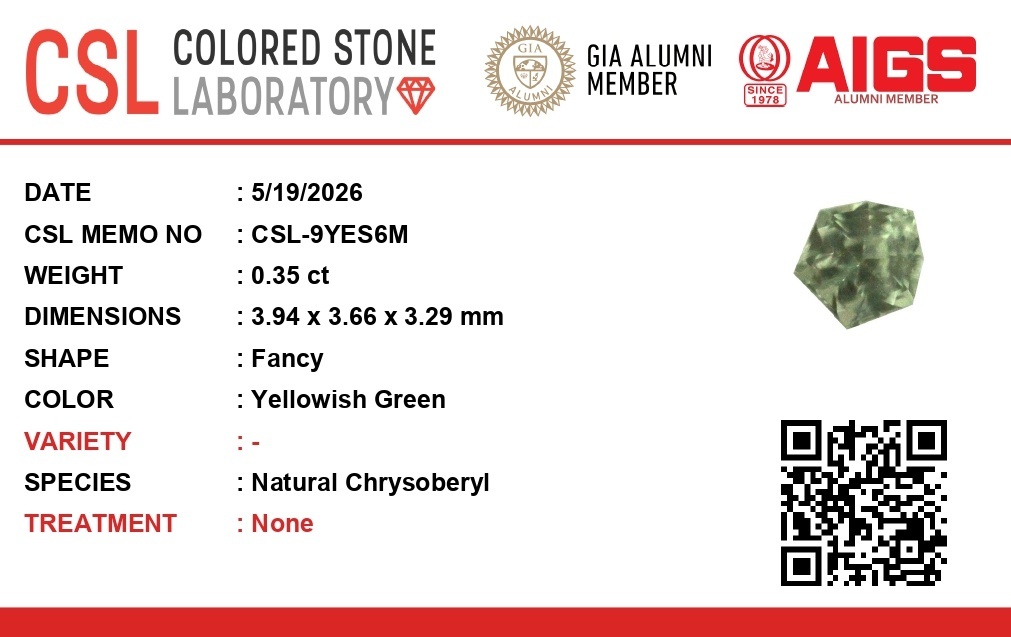 0.35 Ct. Green Chrysoberyl from Ceylon (Sri Lanka)