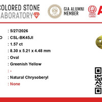 1.56 Ct. Greenish Yellow Chrysoberyl from Ceylon (Sri Lanka) Scan Report