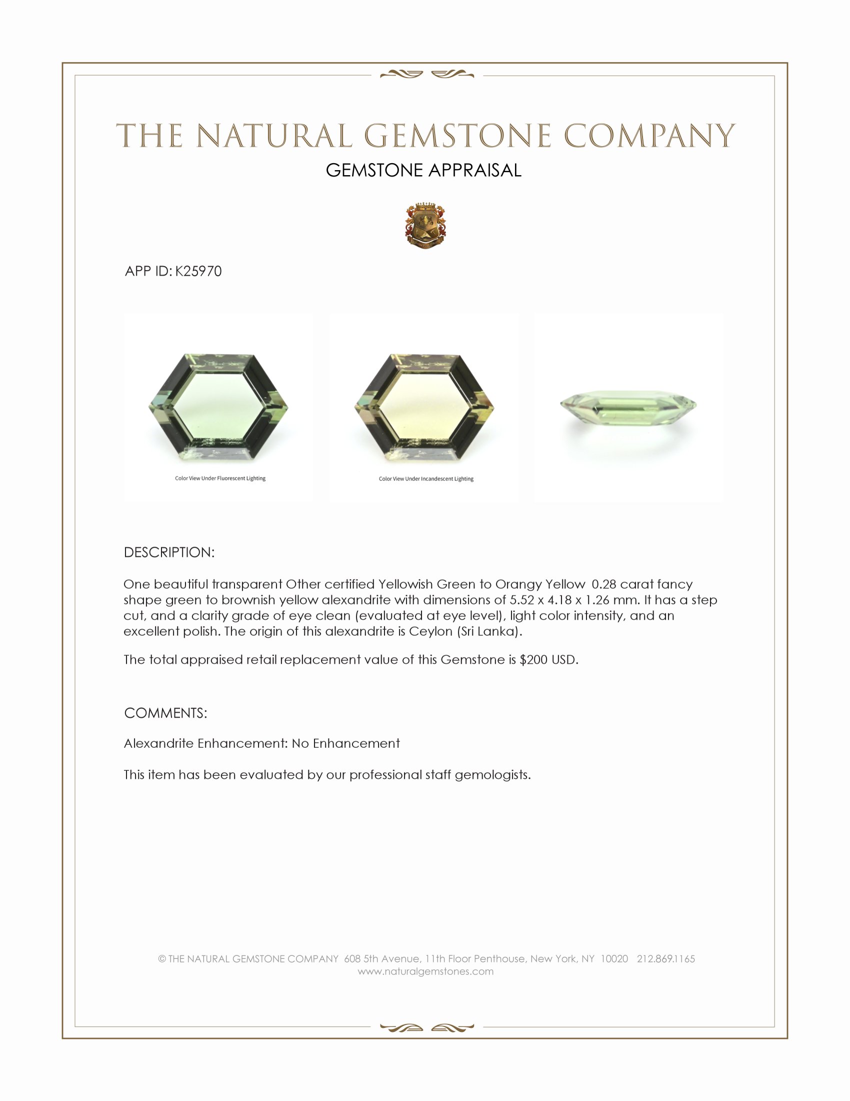 0.28 Ct. Alexandrite from Ceylon (Sri Lanka)